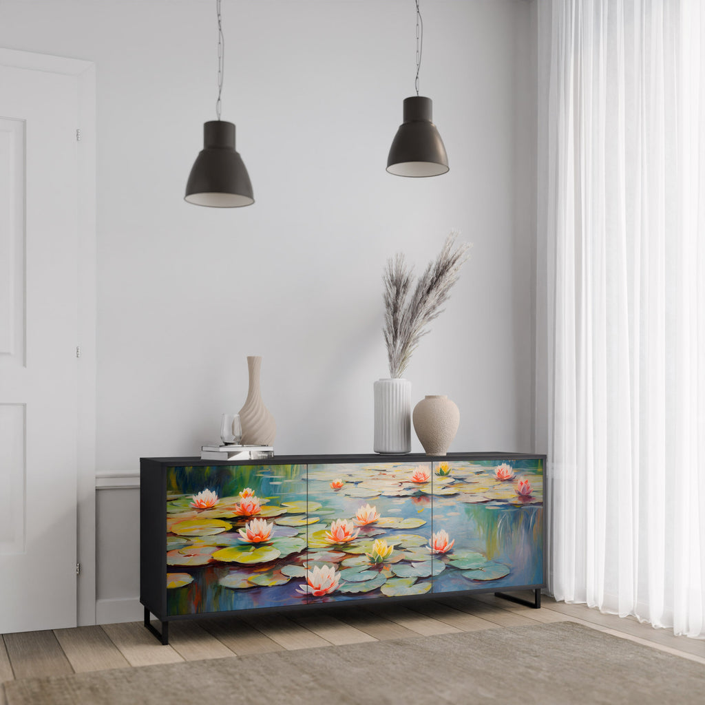 BLOOMING WATERS 3-Door Sideboard in Black Finish