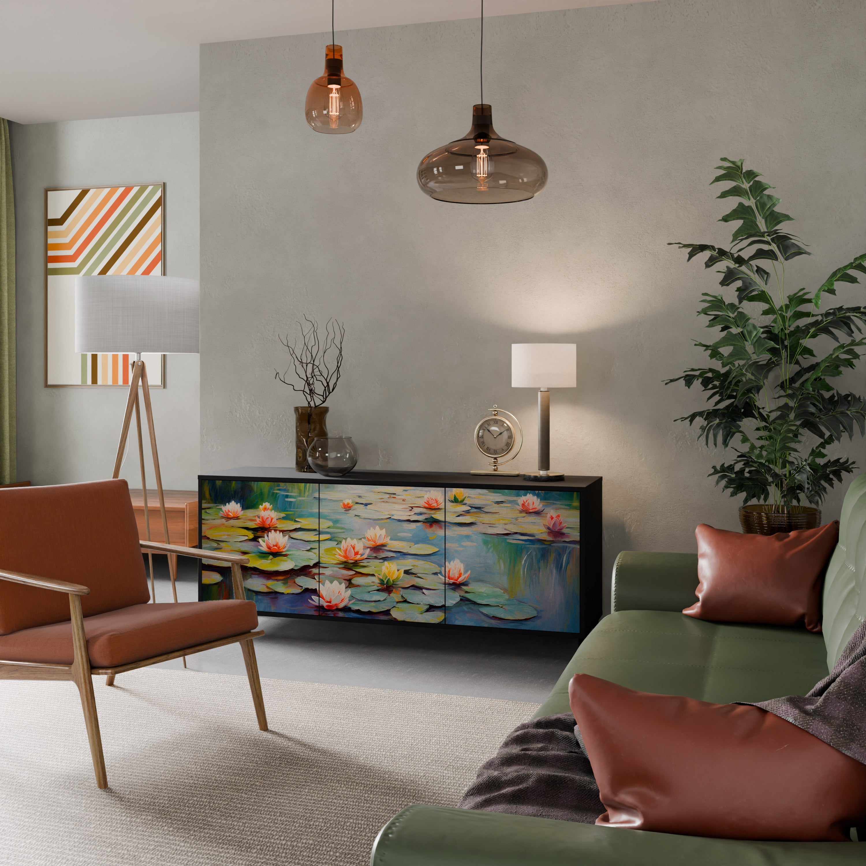 BLOOMING WATERS 3-Door Sideboard in Black Finish