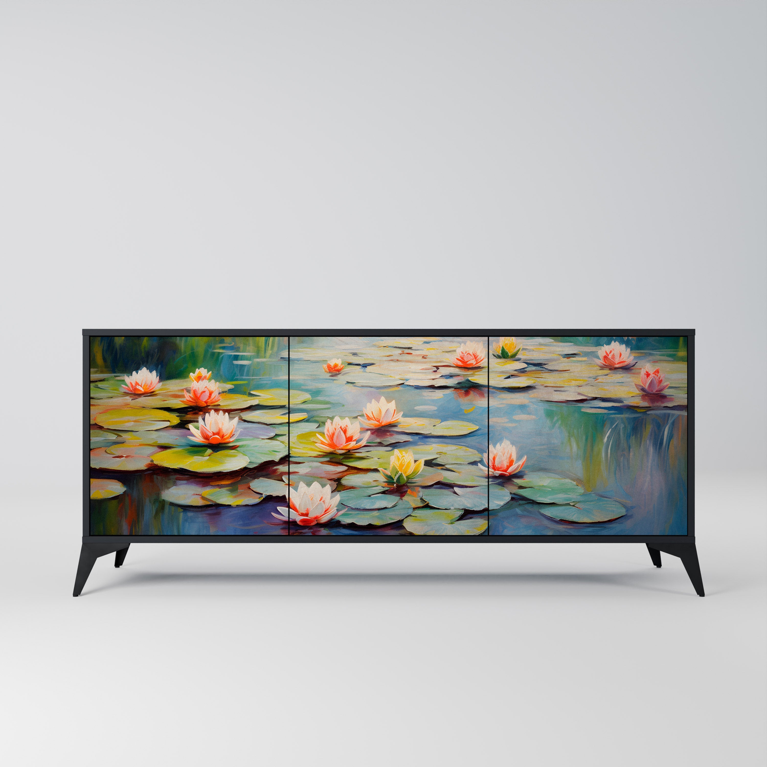 BLOOMING WATERS 3-Door Sideboard in Black Finish