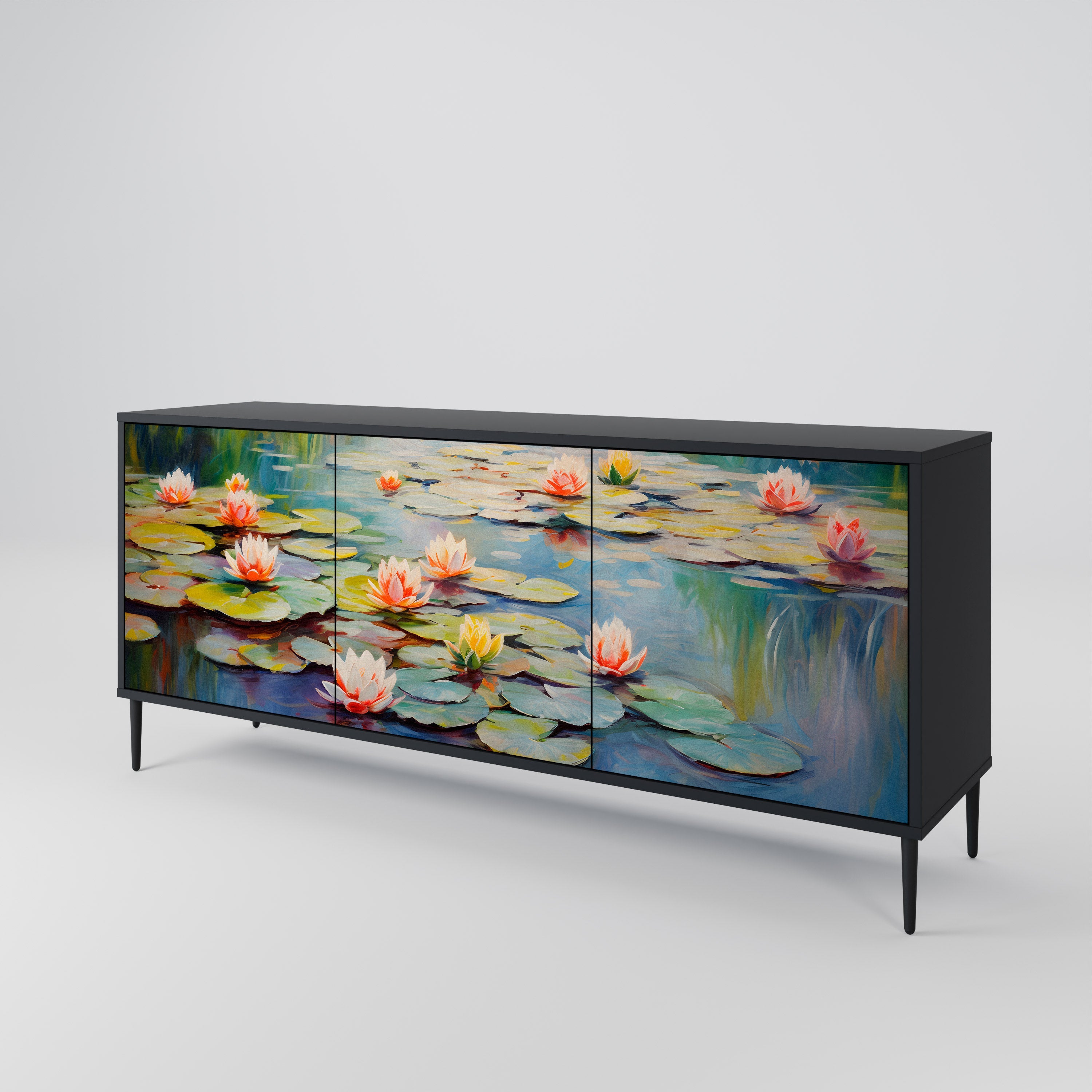 BLOOMING WATERS 3-Door Sideboard in Black Finish