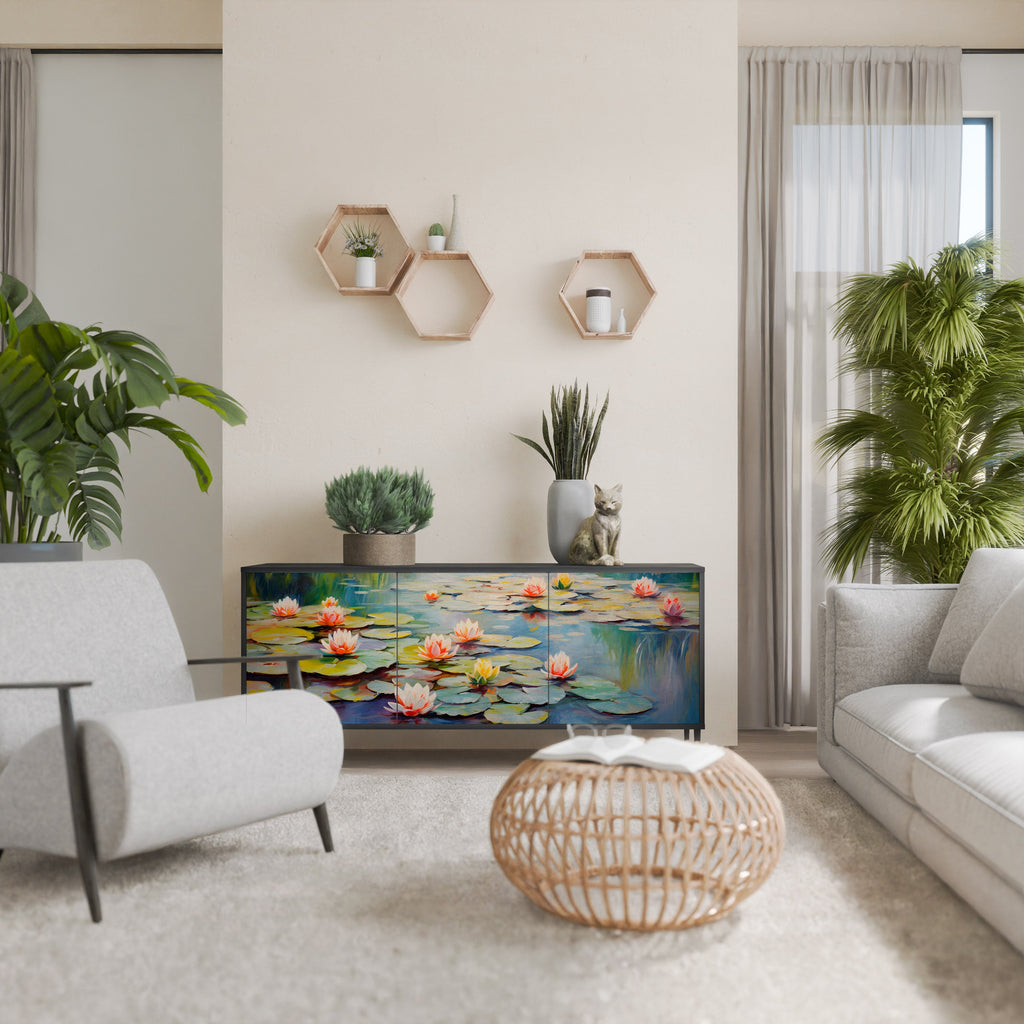 BLOOMING WATERS 3-Door Sideboard in Black Finish