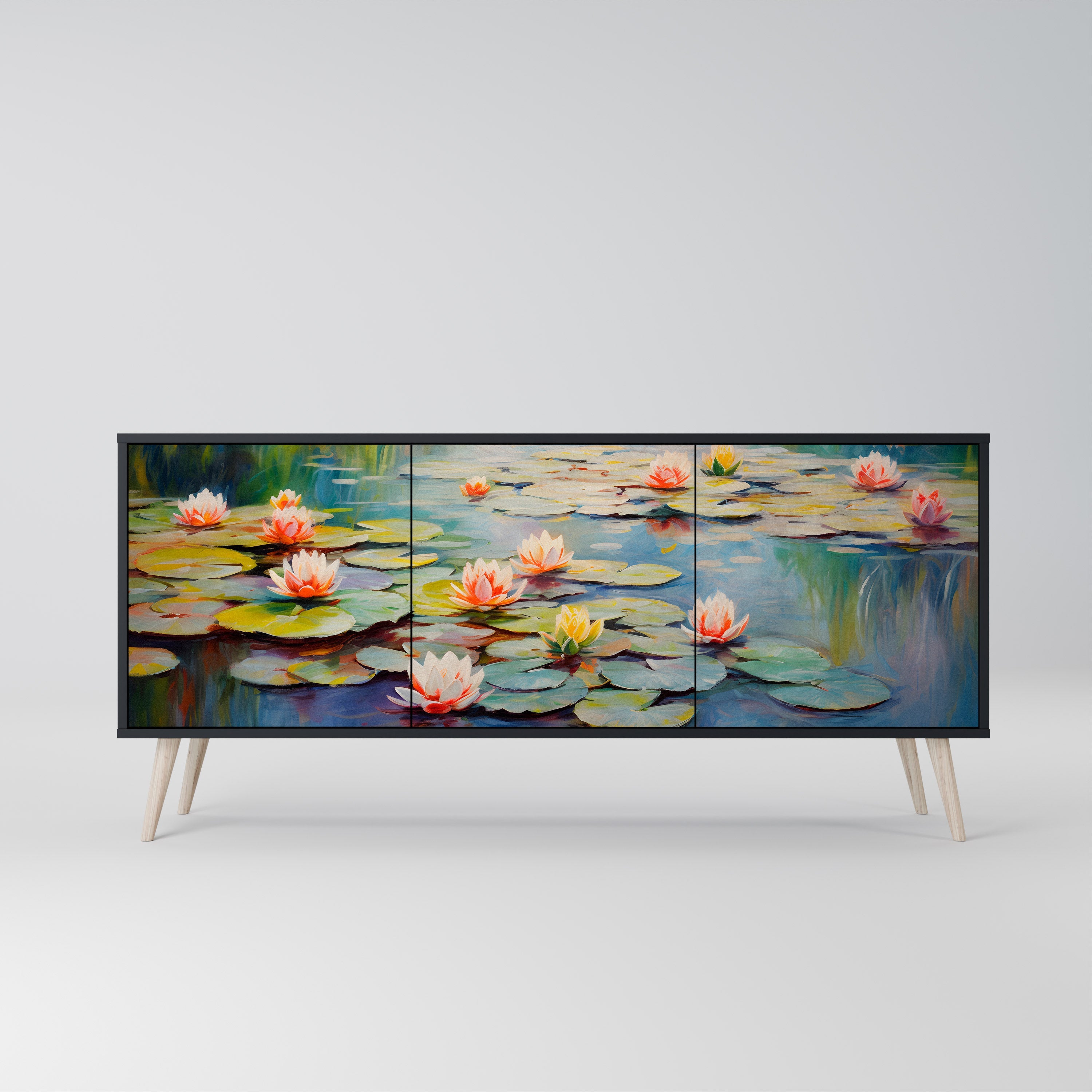 BLOOMING WATERS 3-Door Sideboard in Black Finish