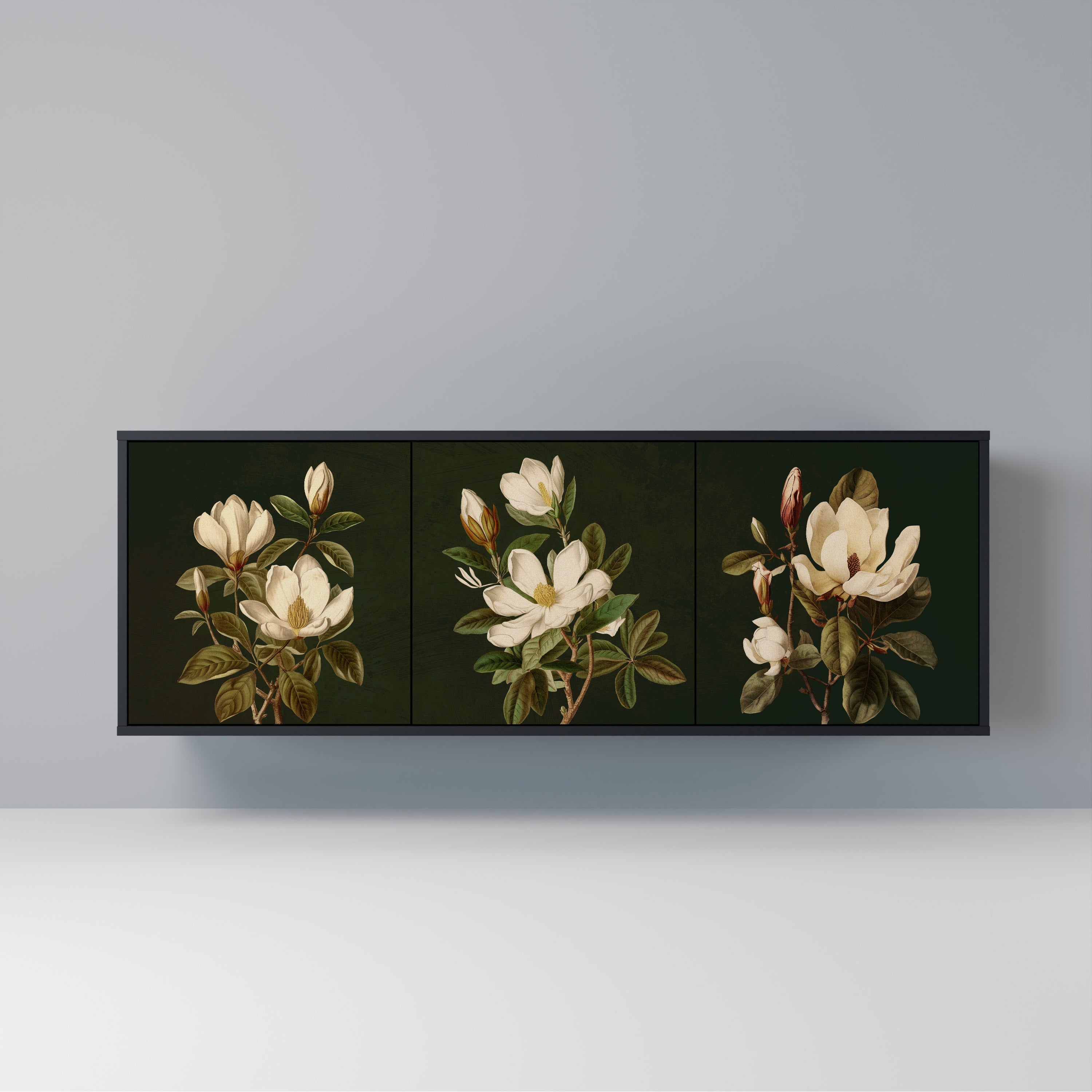 FLORAL NOIR 3-Door Sideboard in Black Finish