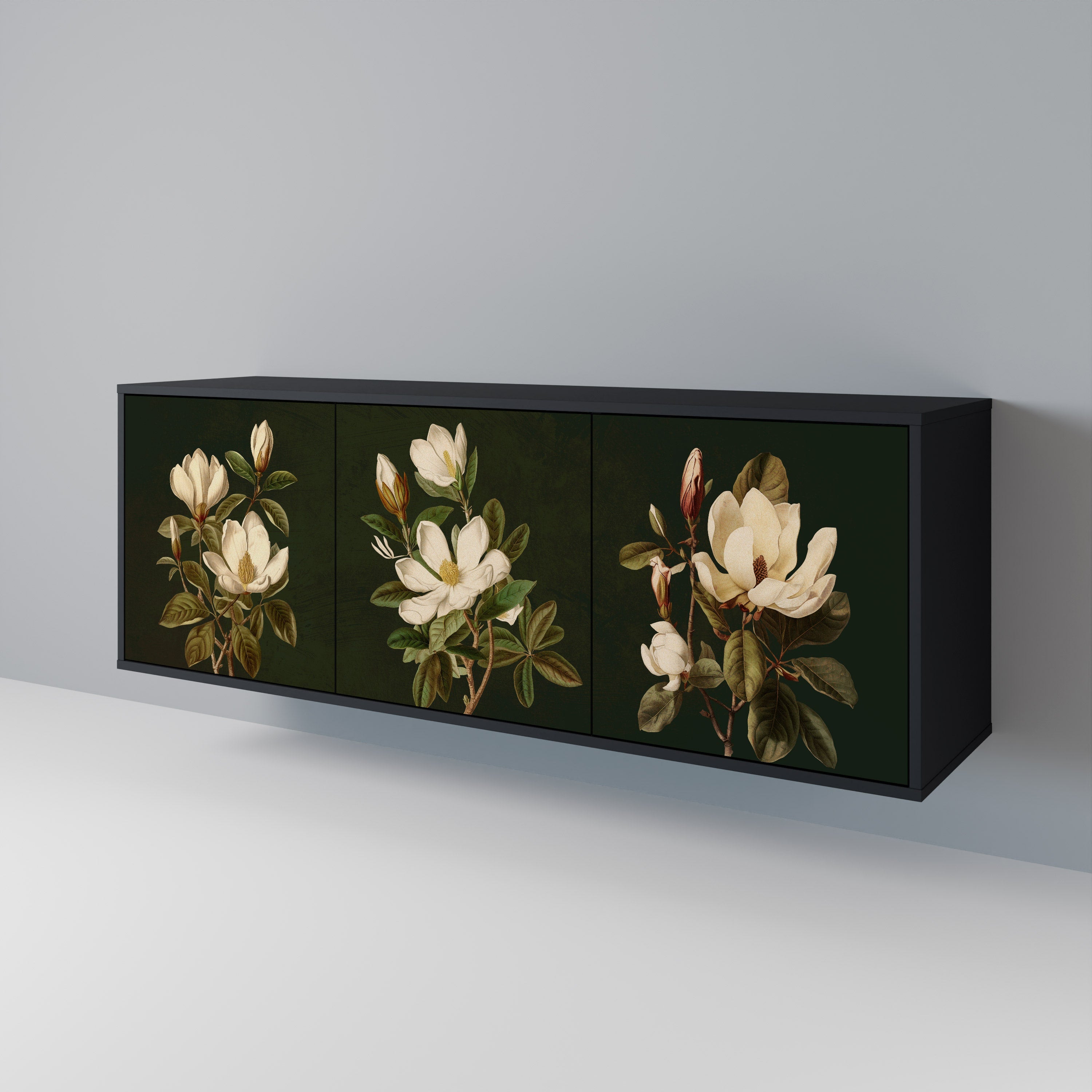 FLORAL NOIR 3-Door Sideboard in Black Finish