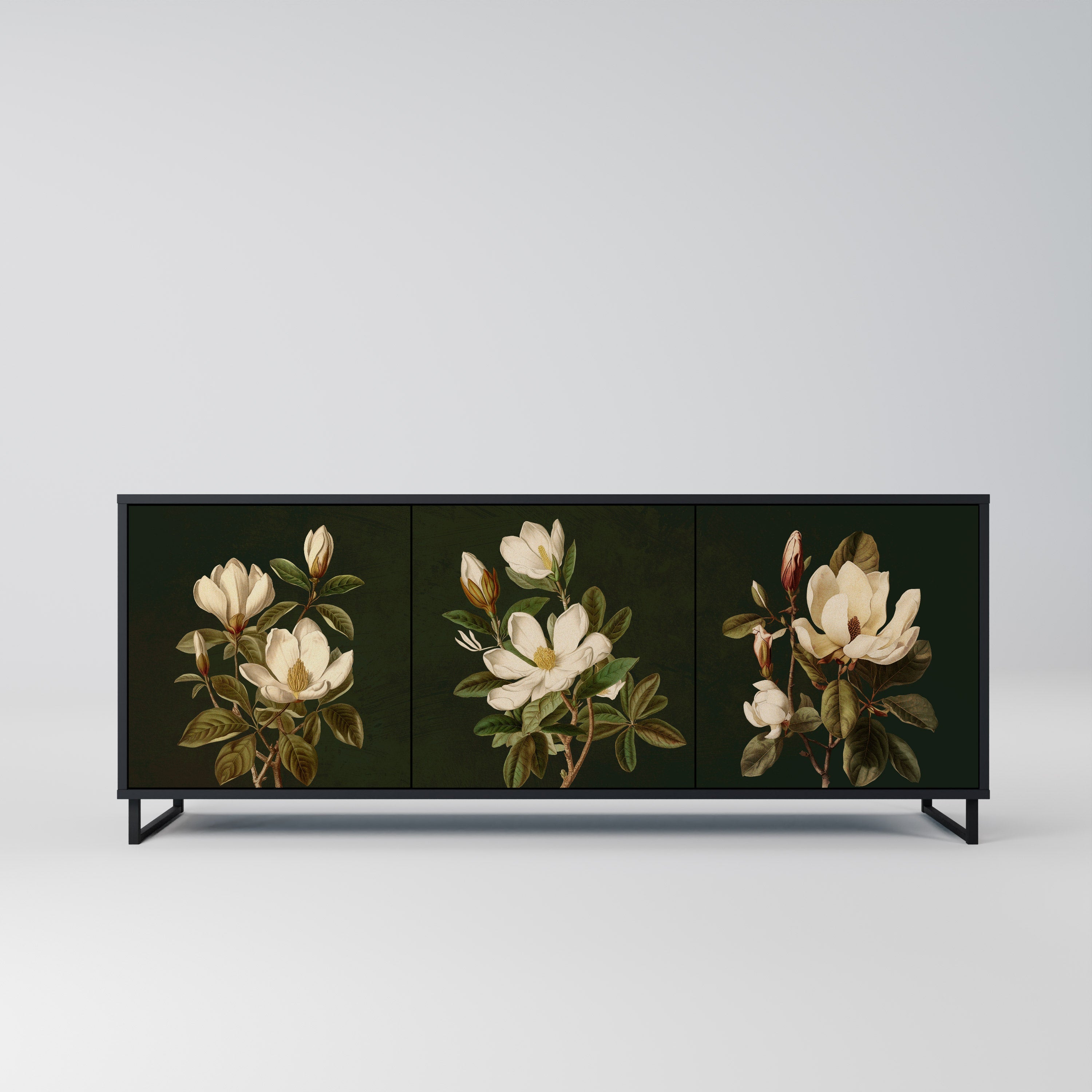 FLORAL NOIR 3-Door Sideboard in Black Finish