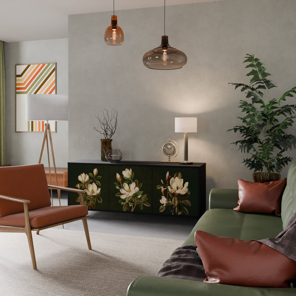 FLORAL NOIR 3-Door Sideboard in Black Finish