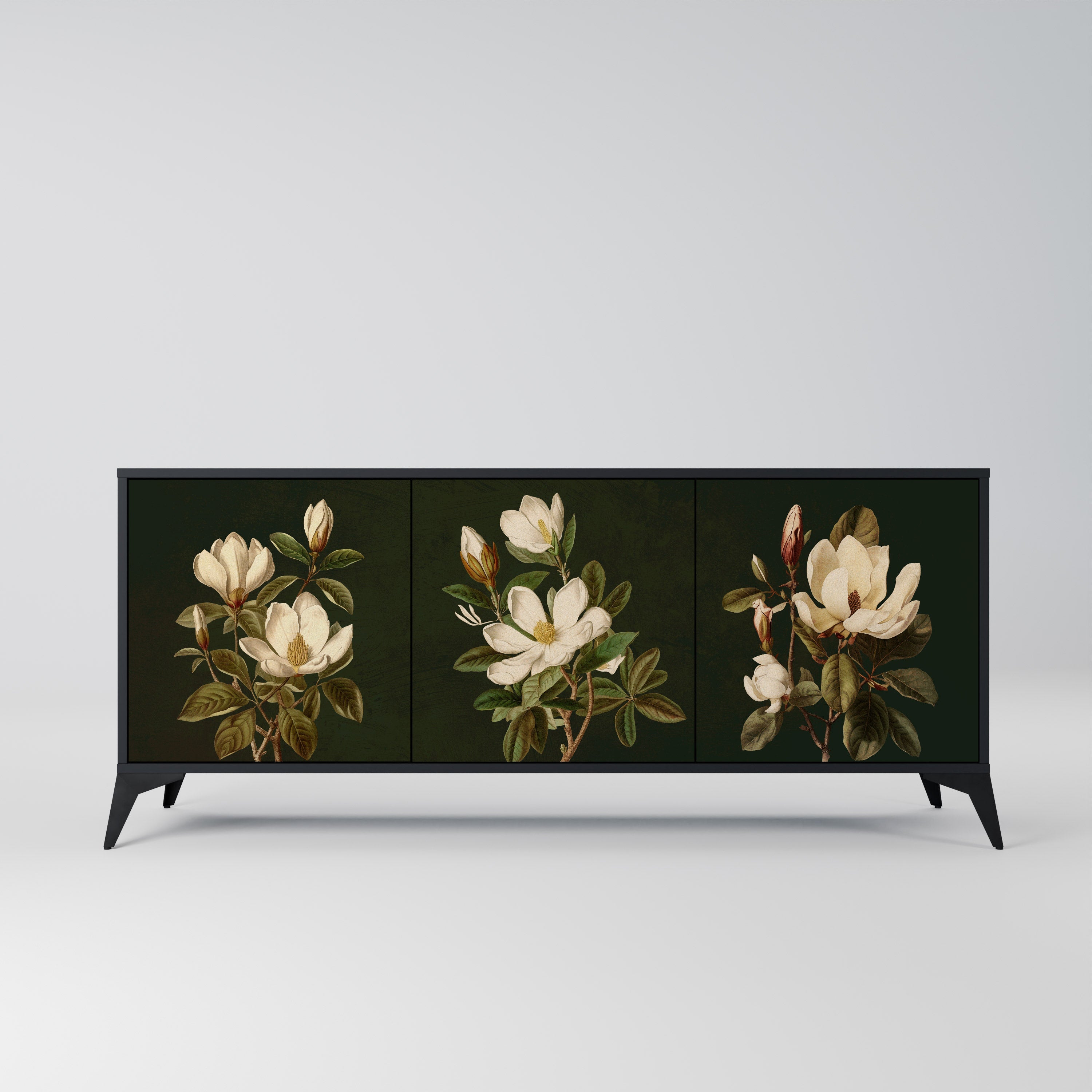 FLORAL NOIR 3-Door Sideboard in Black Finish