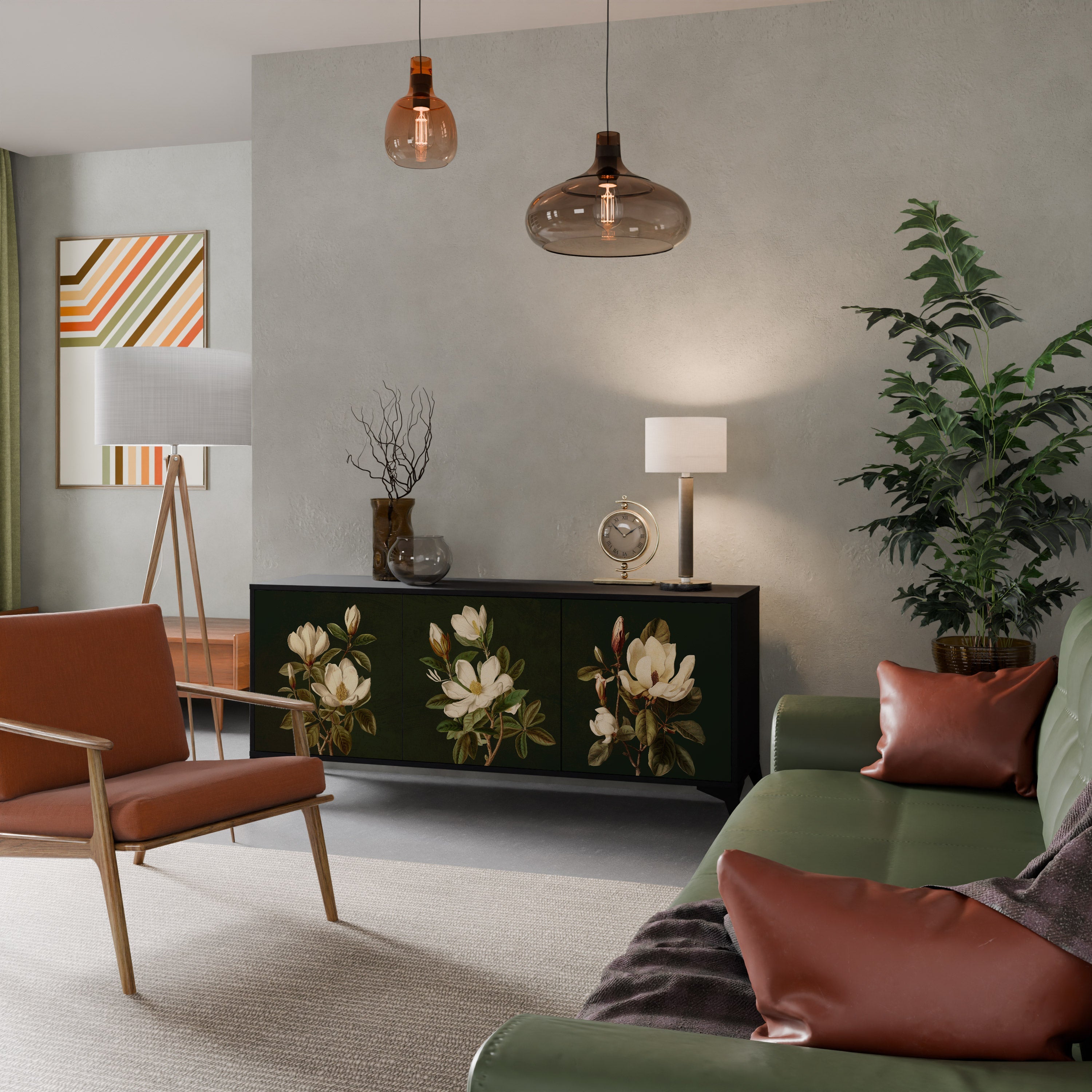 FLORAL NOIR 3-Door Sideboard in Black Finish