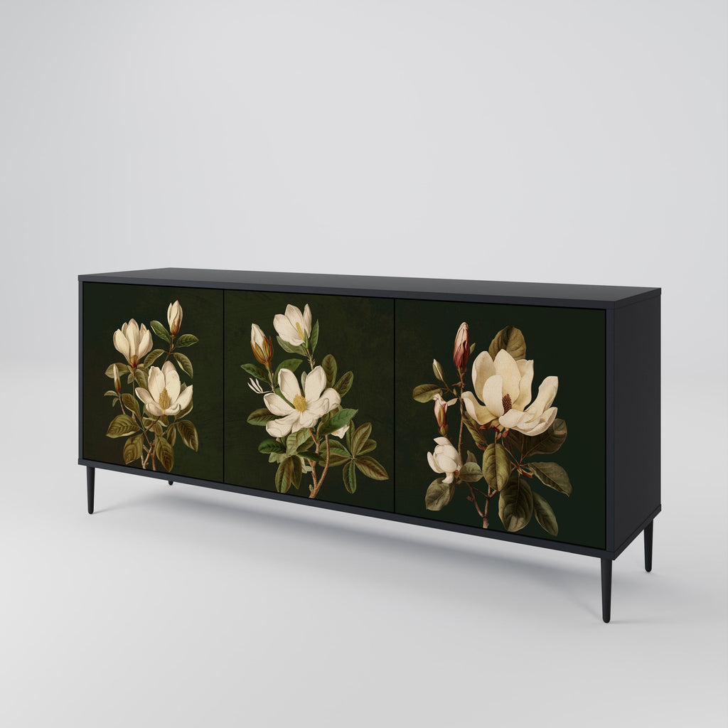 FLORAL NOIR 3-Door Sideboard in Black Finish