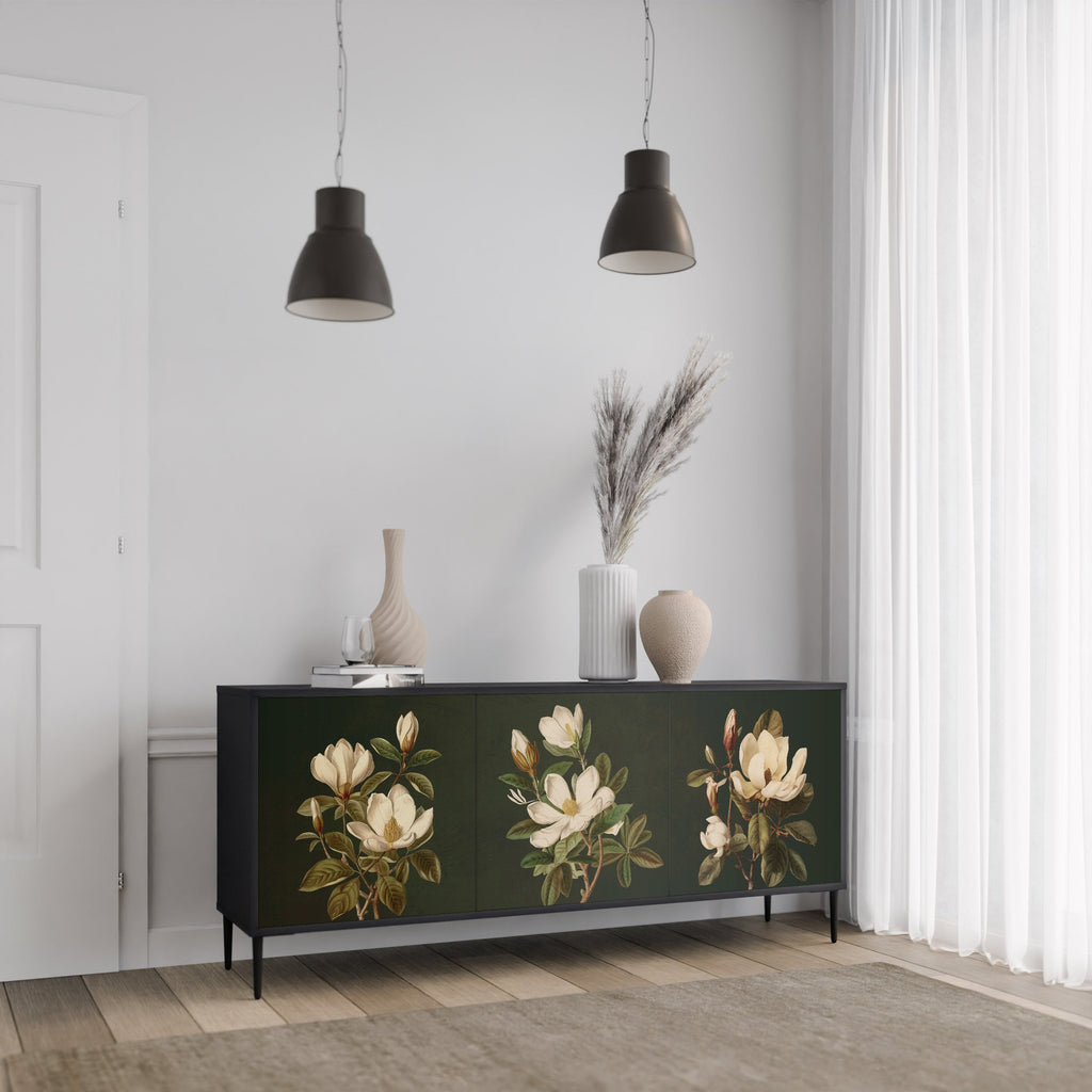 FLORAL NOIR 3-Door Sideboard in Black Finish