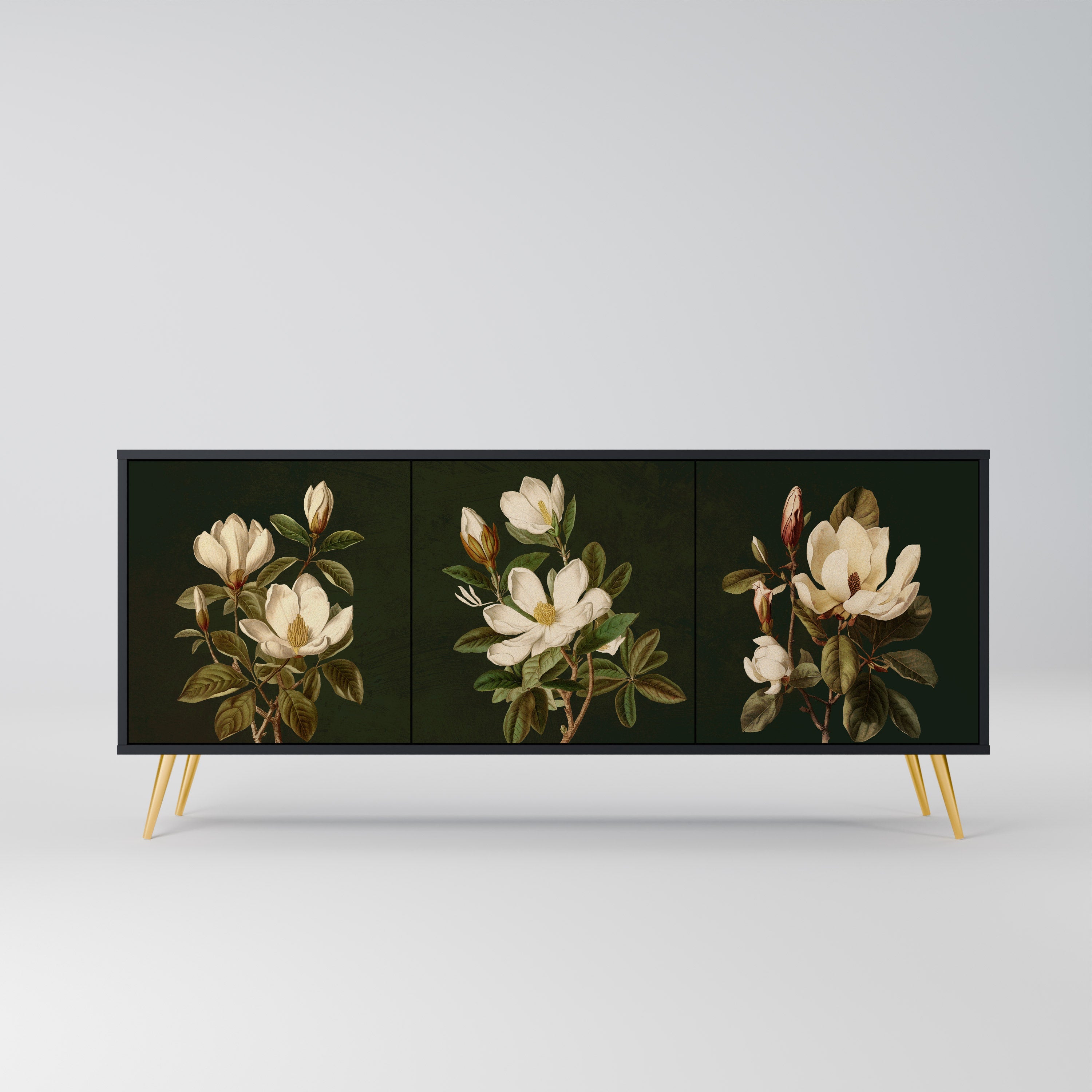 FLORAL NOIR 3-Door Sideboard in Black Finish