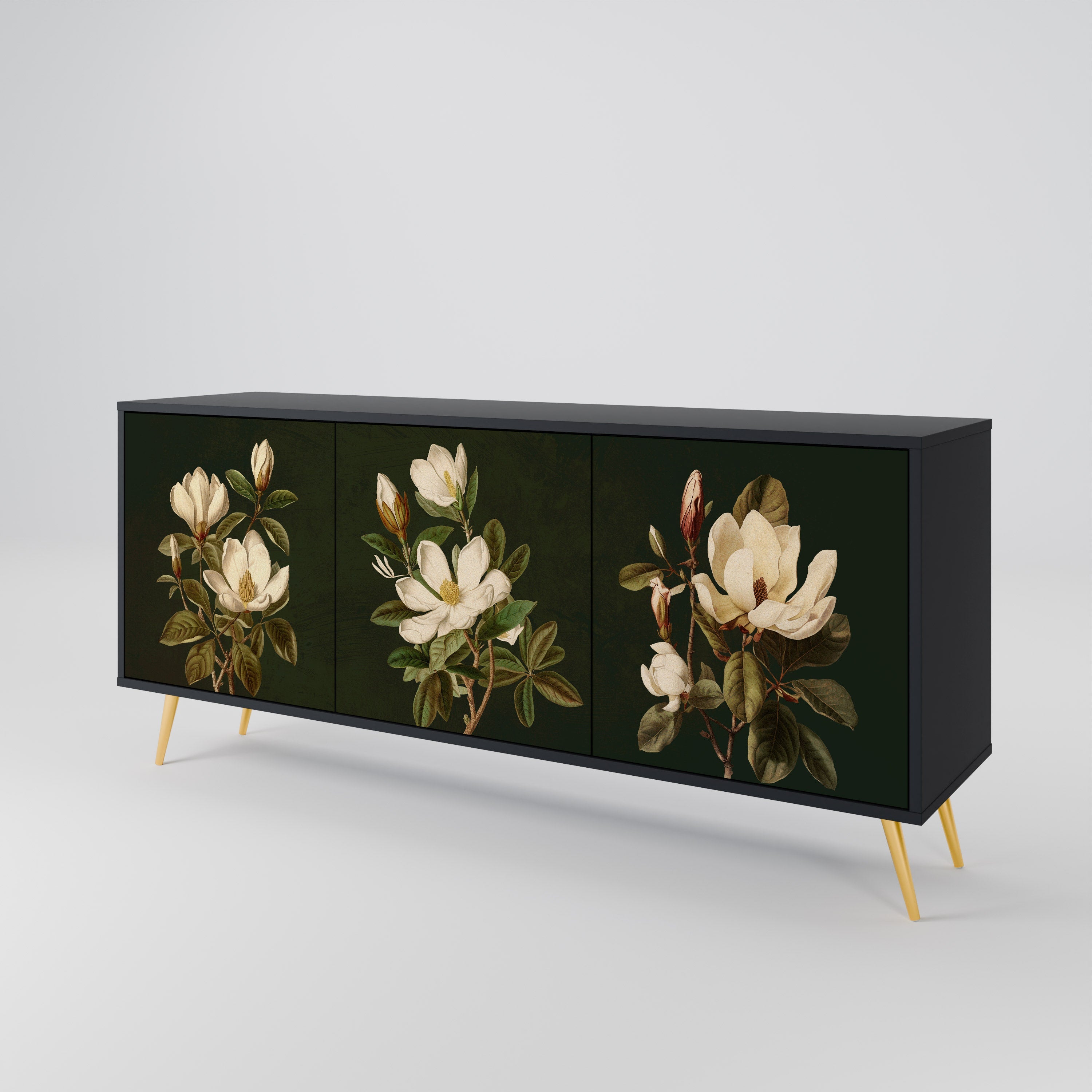 FLORAL NOIR 3-Door Sideboard in Black Finish