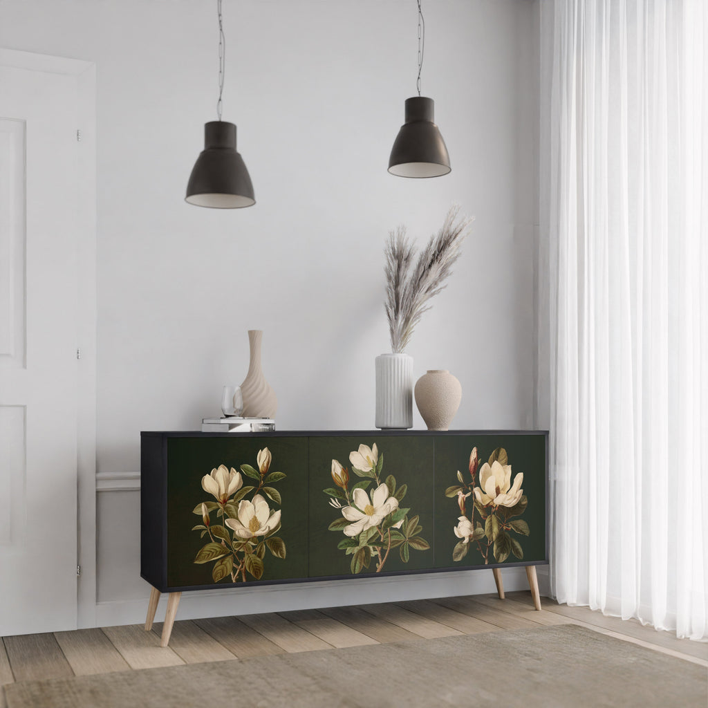 FLORAL NOIR 3-Door Sideboard in Black Finish