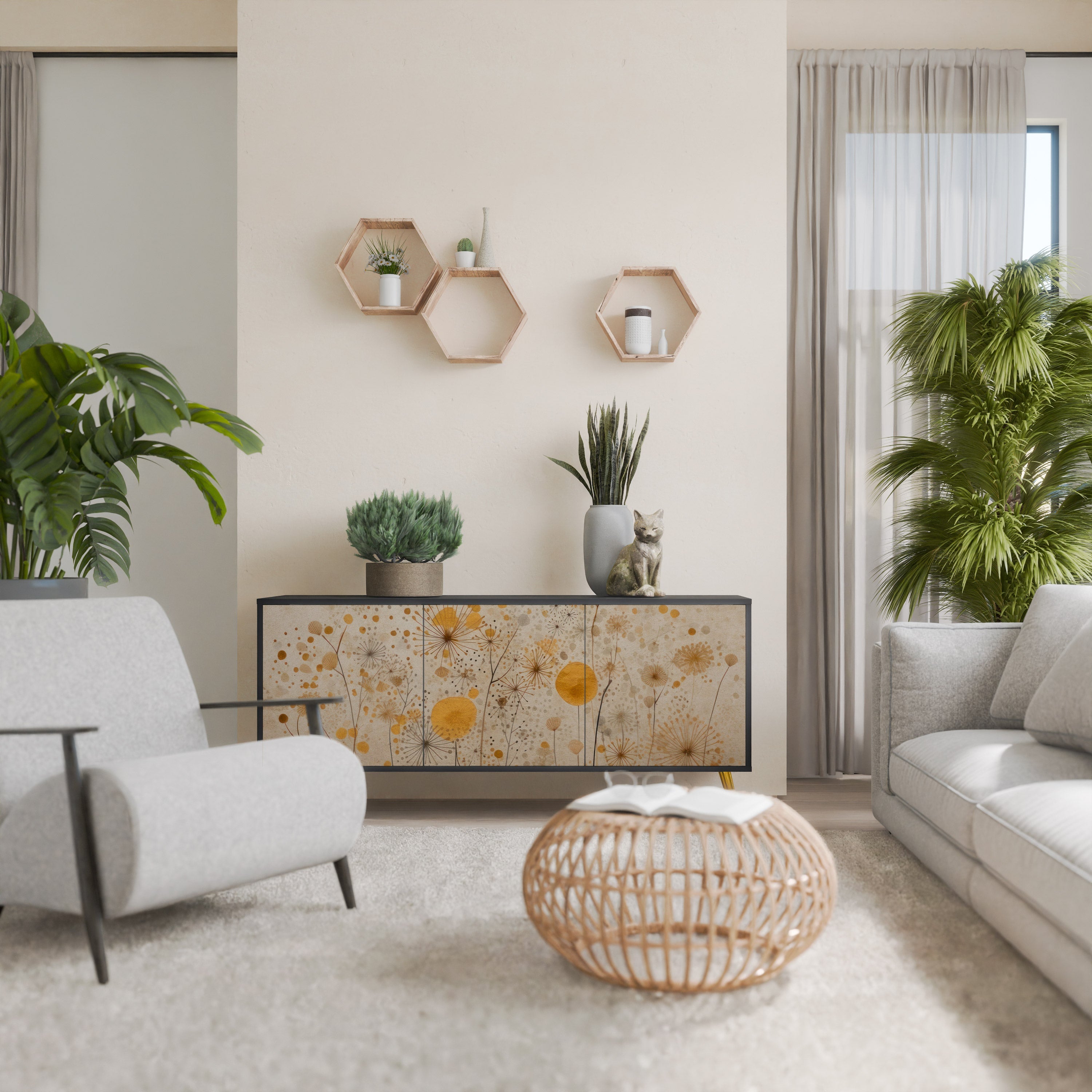 MORNING GLADE 3-Door Sideboard in Black Finish