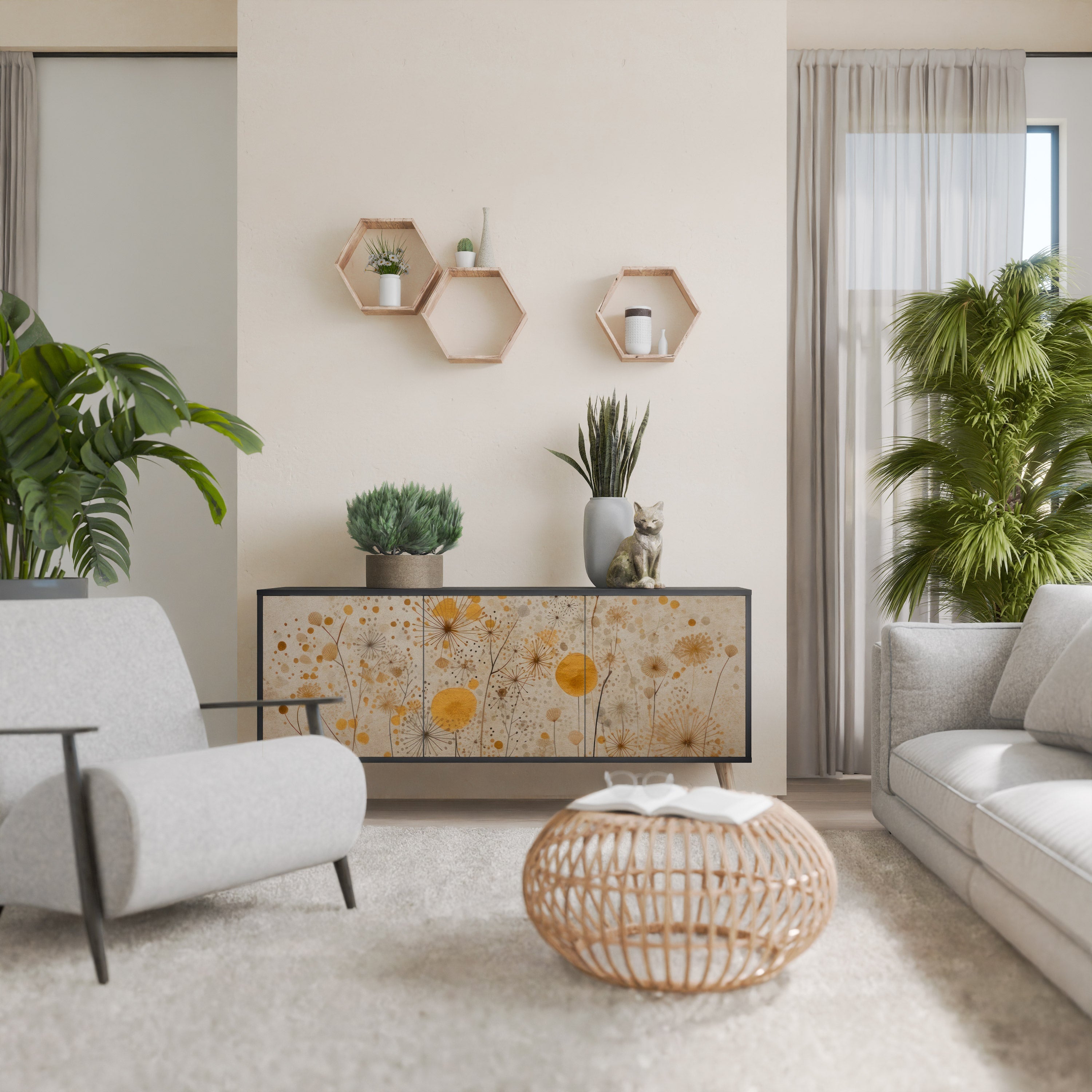 MORNING GLADE 3-Door Sideboard in Black Finish