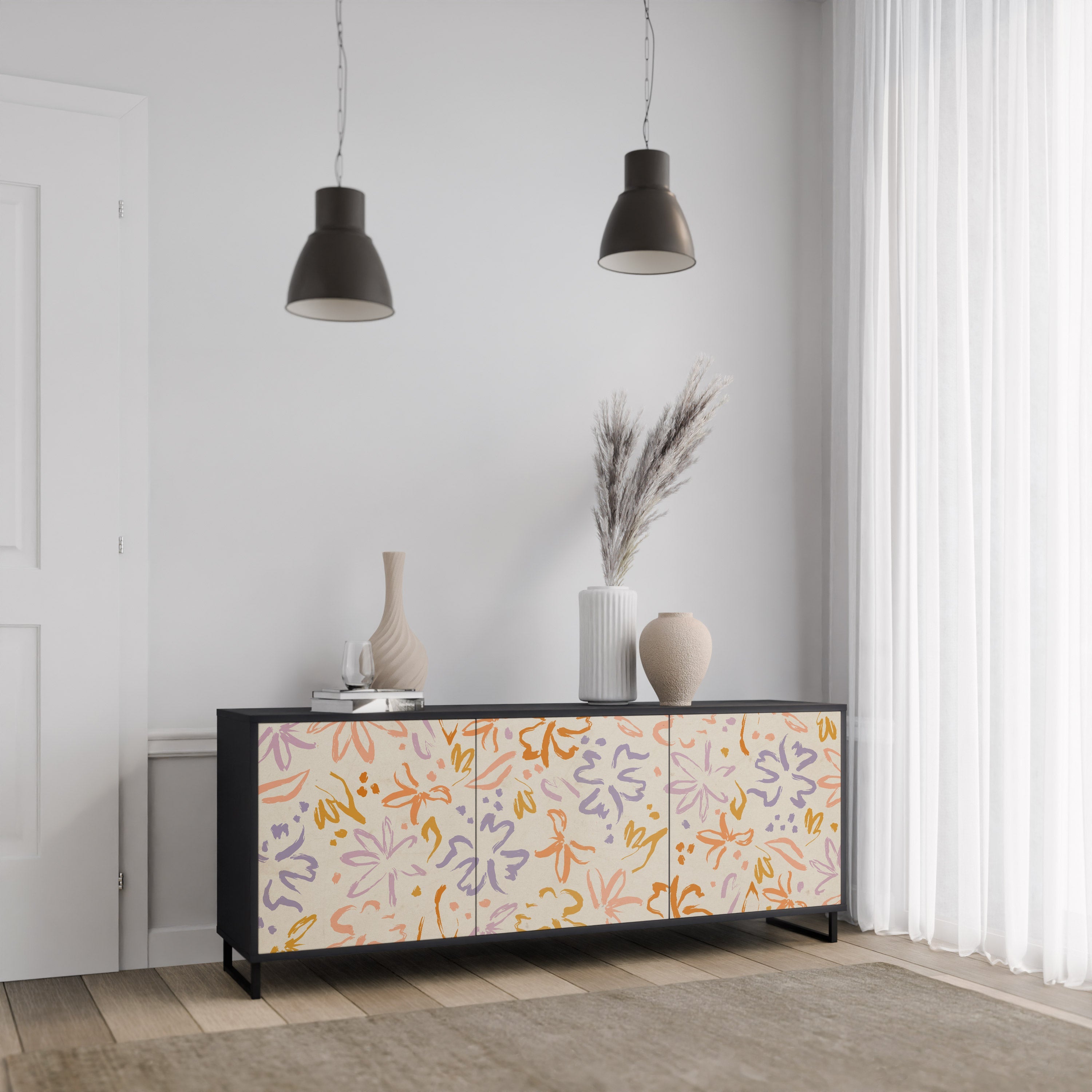 SPRING WHIMSY 3-Door Sideboard in Black Finish