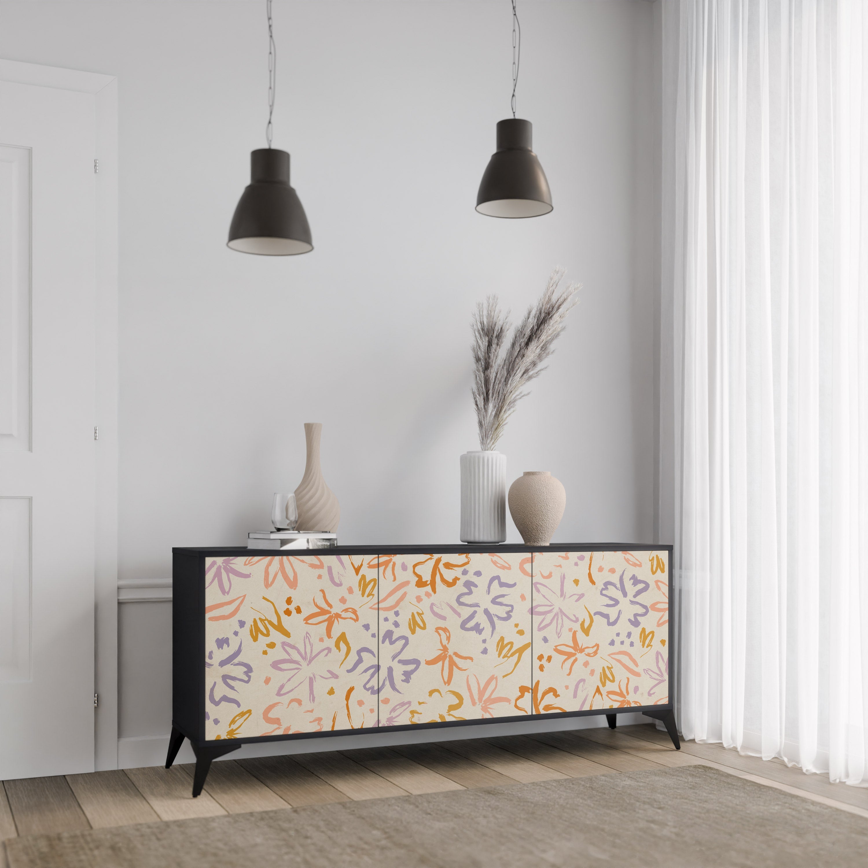 SPRING WHIMSY 3-Door Sideboard in Black Finish