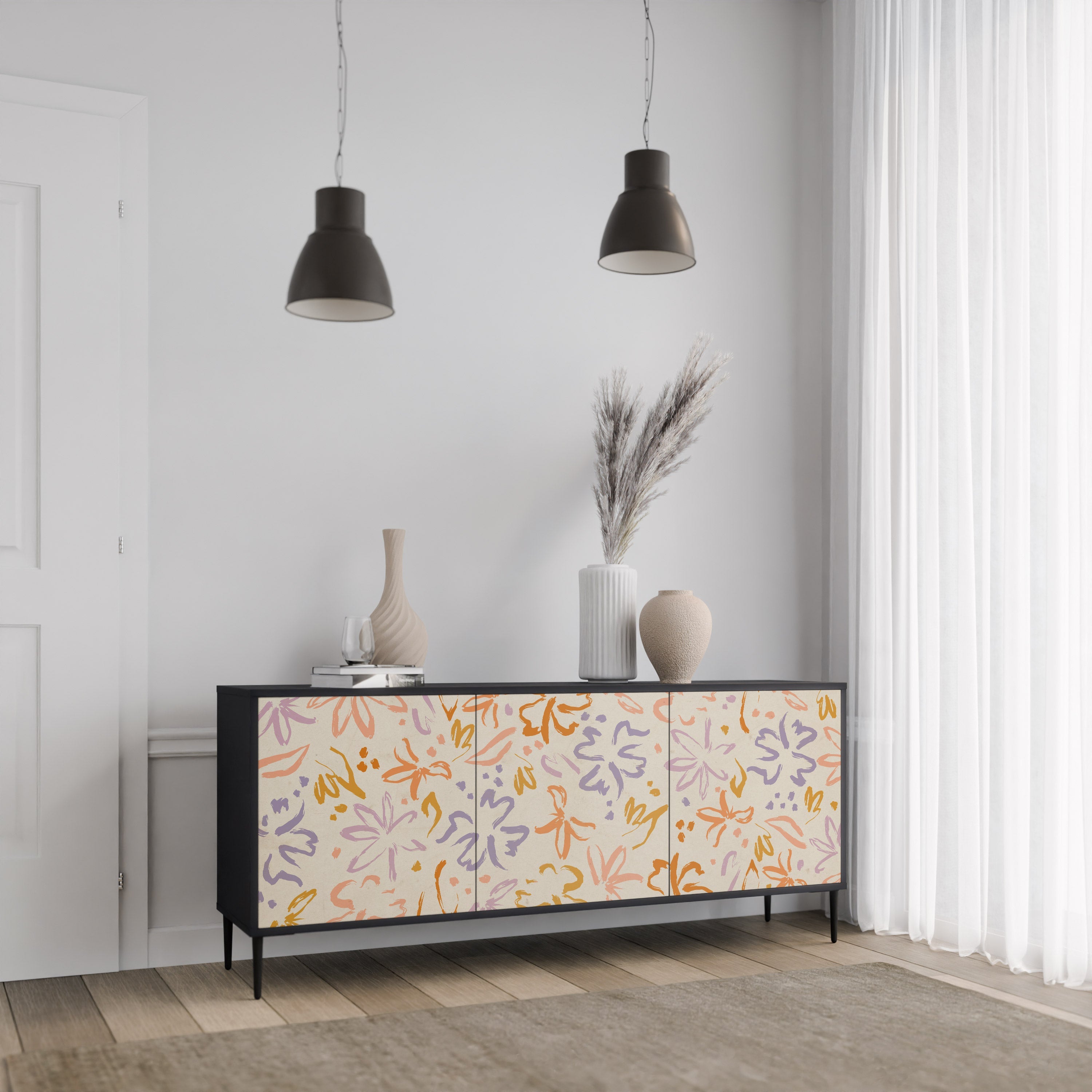 SPRING WHIMSY 3-Door Sideboard in Black Finish