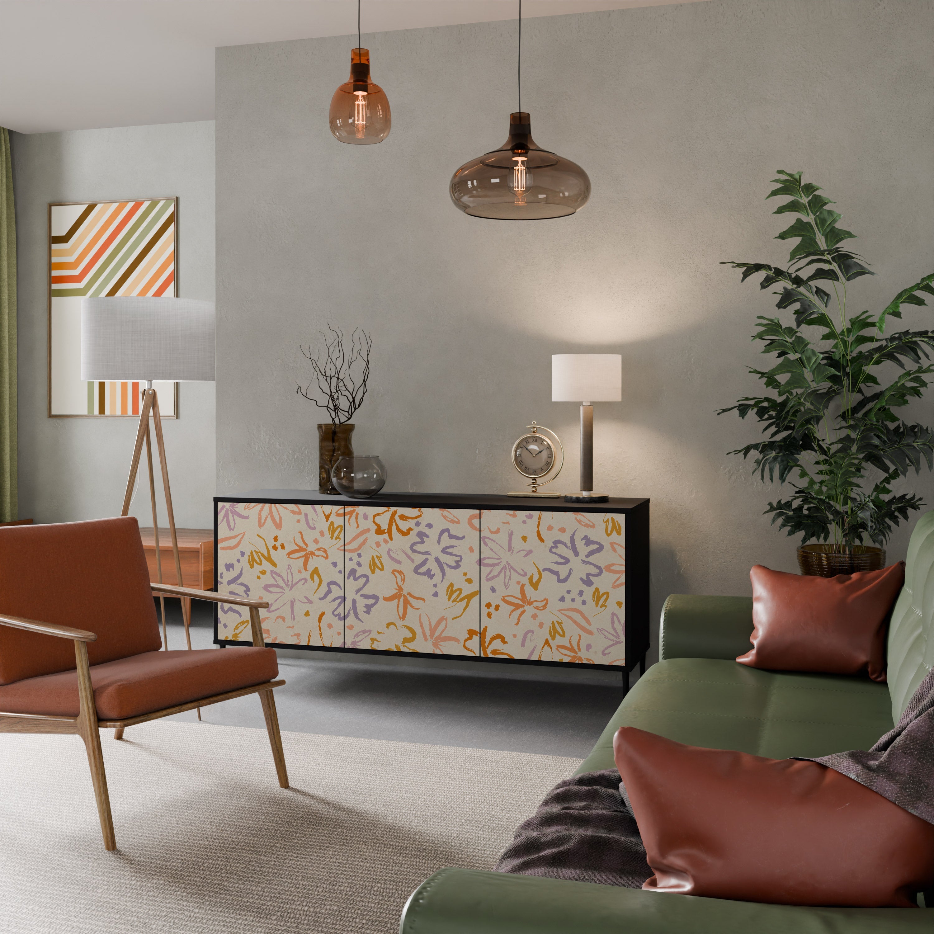 SPRING WHIMSY 3-Door Sideboard in Black Finish