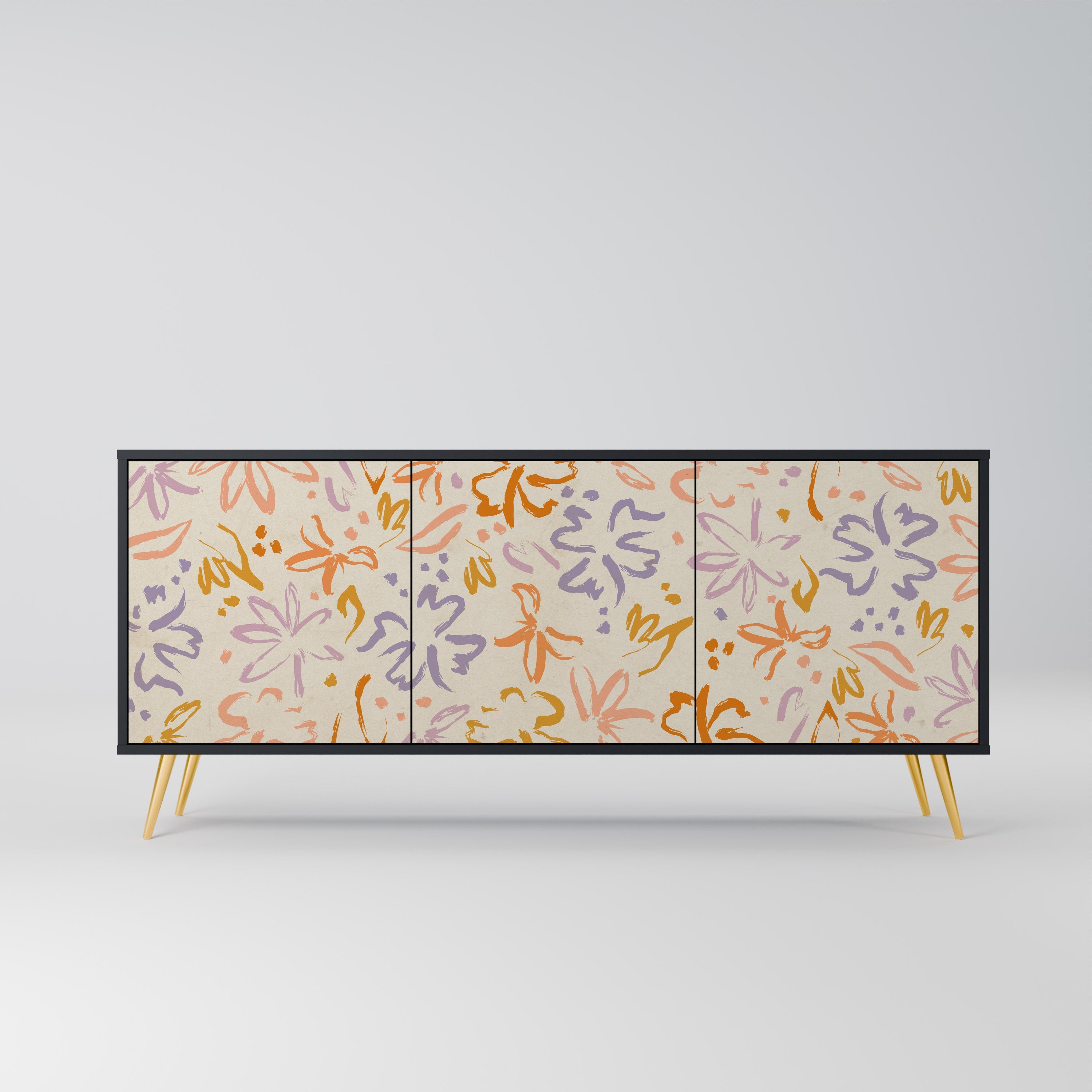 SPRING WHIMSY 3-Door Sideboard in Black Finish