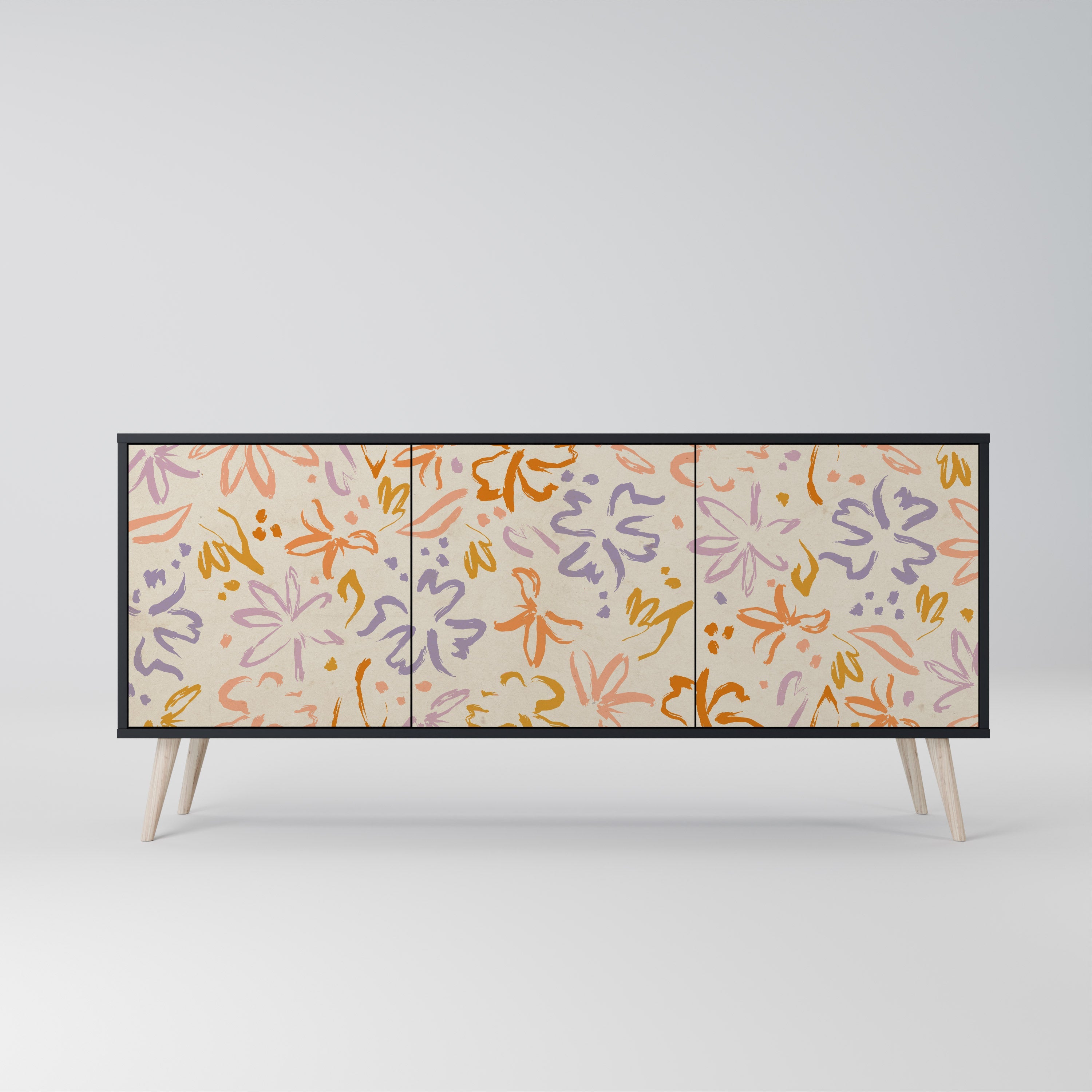 SPRING WHIMSY 3-Door Sideboard in Black Finish