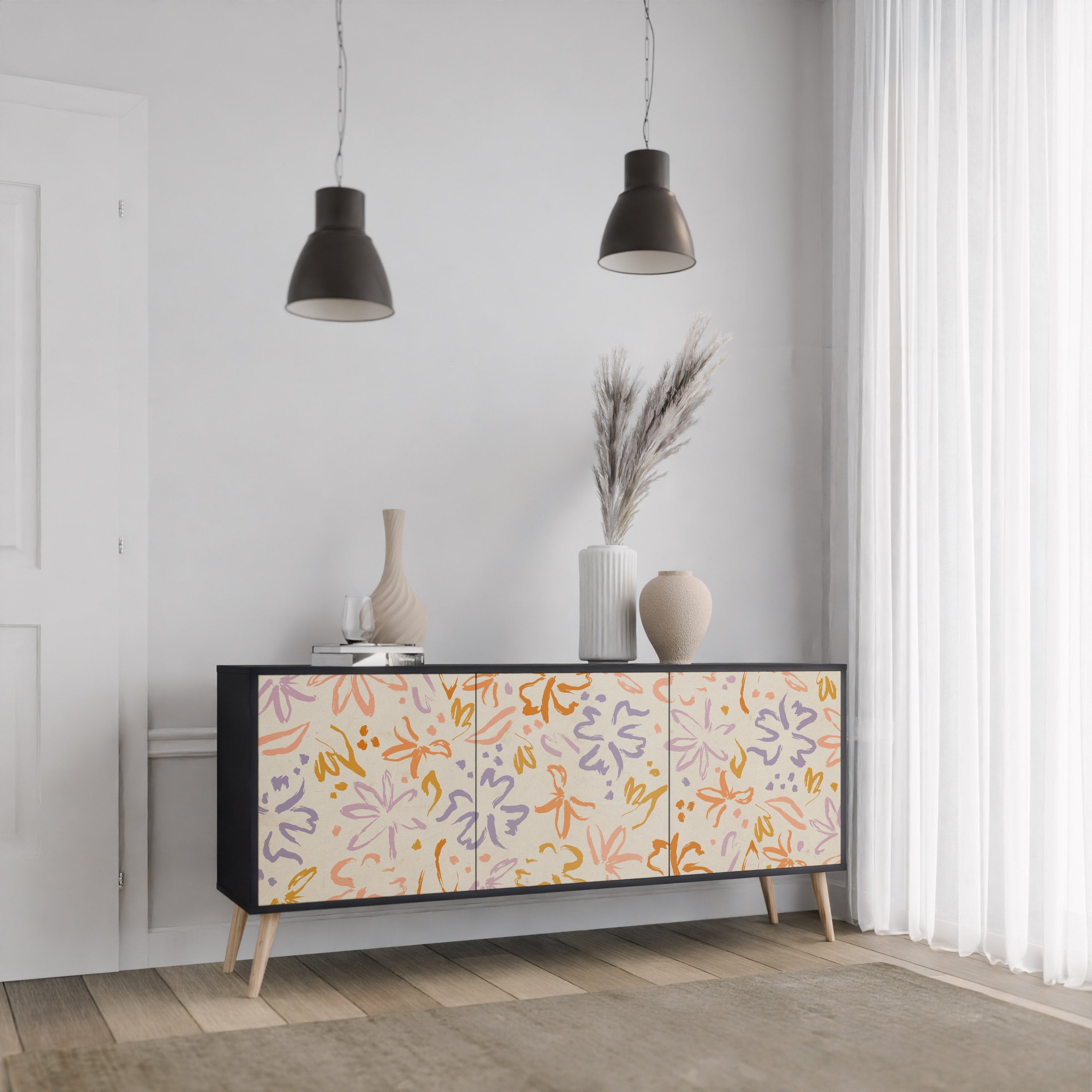 SPRING WHIMSY 3-Door Sideboard in Black Finish