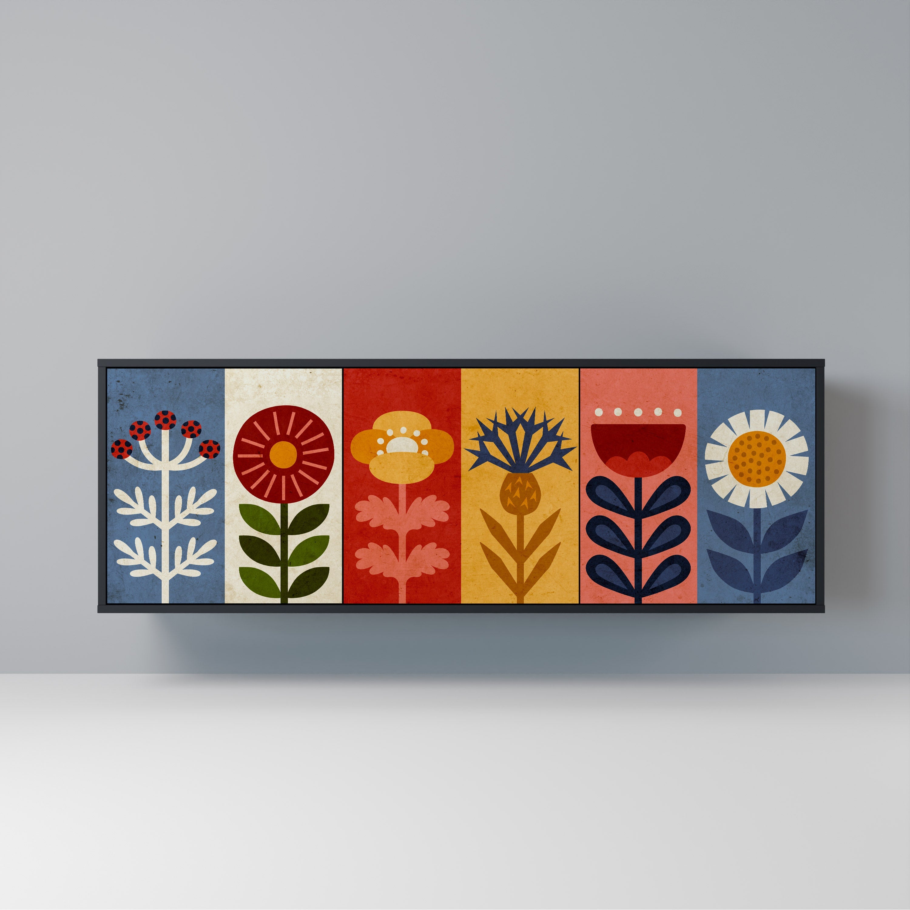 SCANDIC FLOWERET 3-Door Sideboard in Black Finish