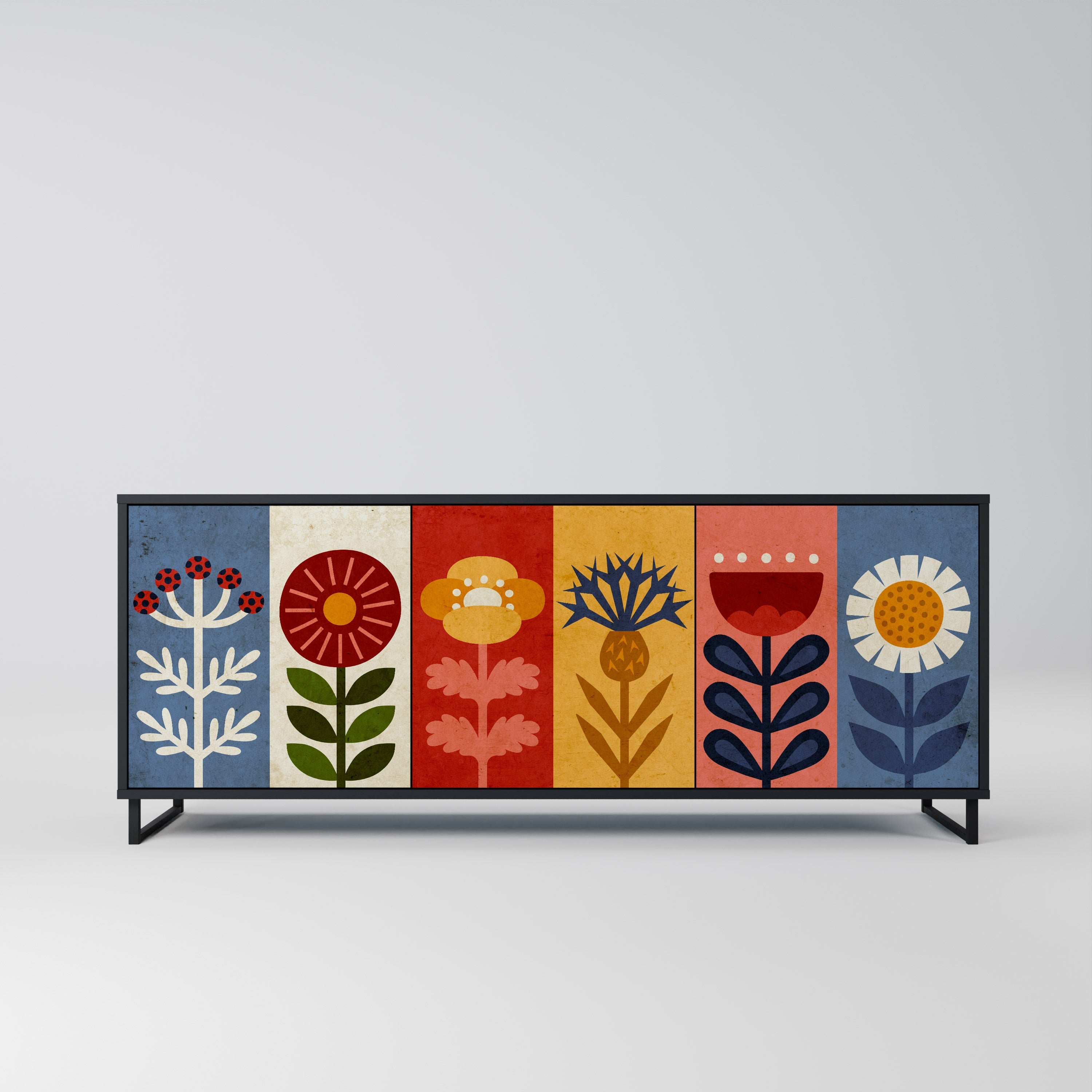 SCANDIC FLOWERET 3-Door Sideboard in Black Finish