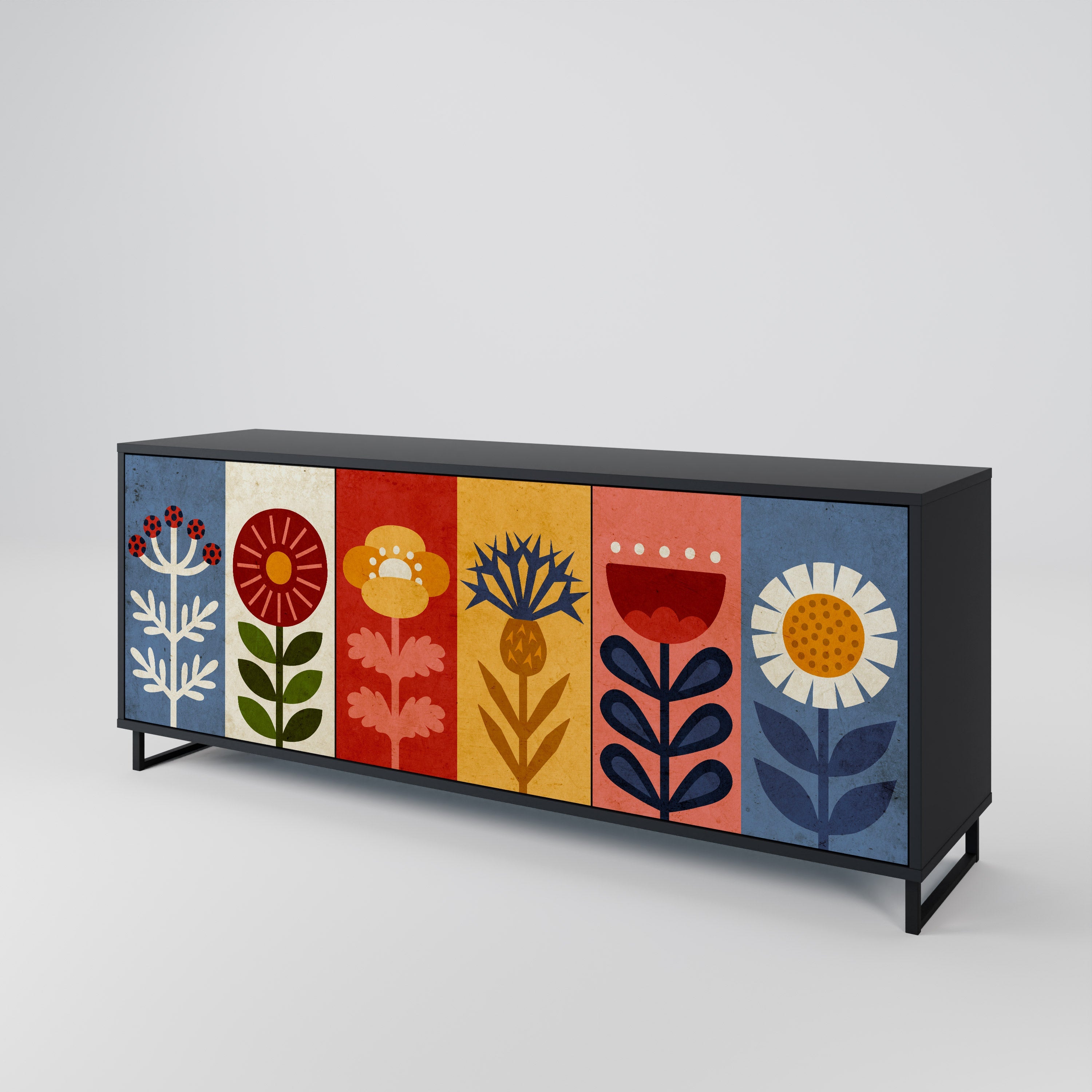 SCANDIC FLOWERET 3-Door Sideboard in Black Finish