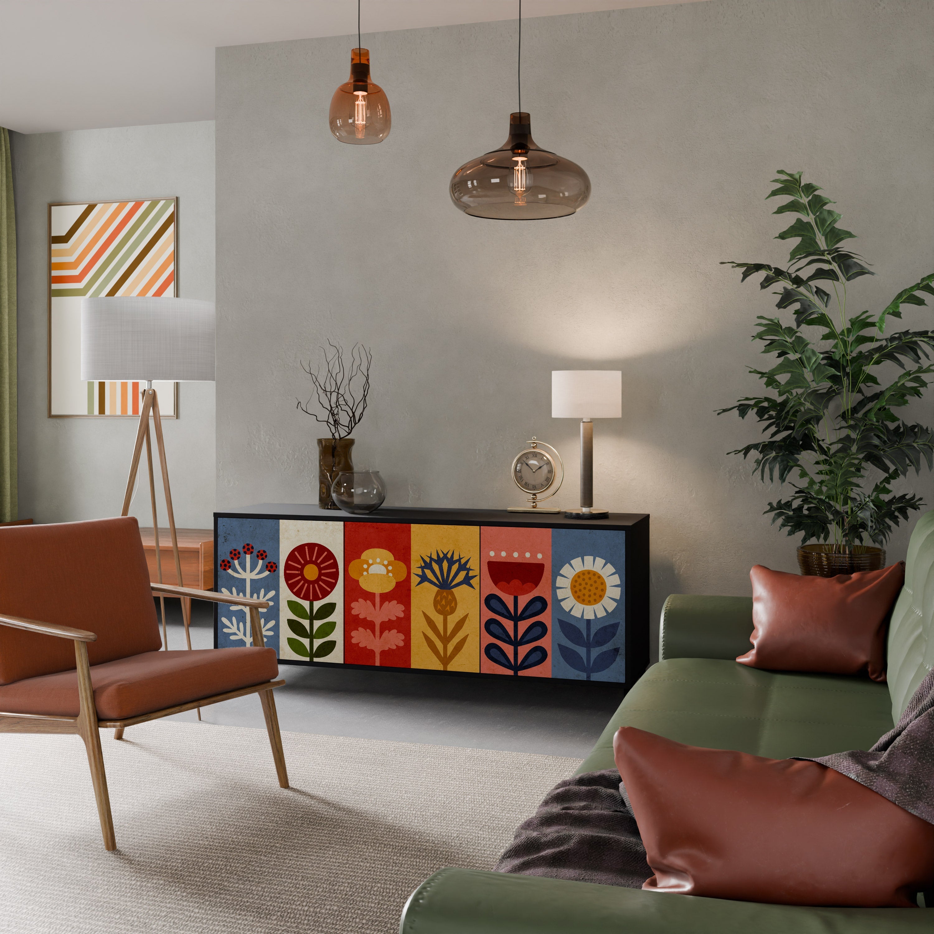 SCANDIC FLOWERET 3-Door Sideboard in Black Finish