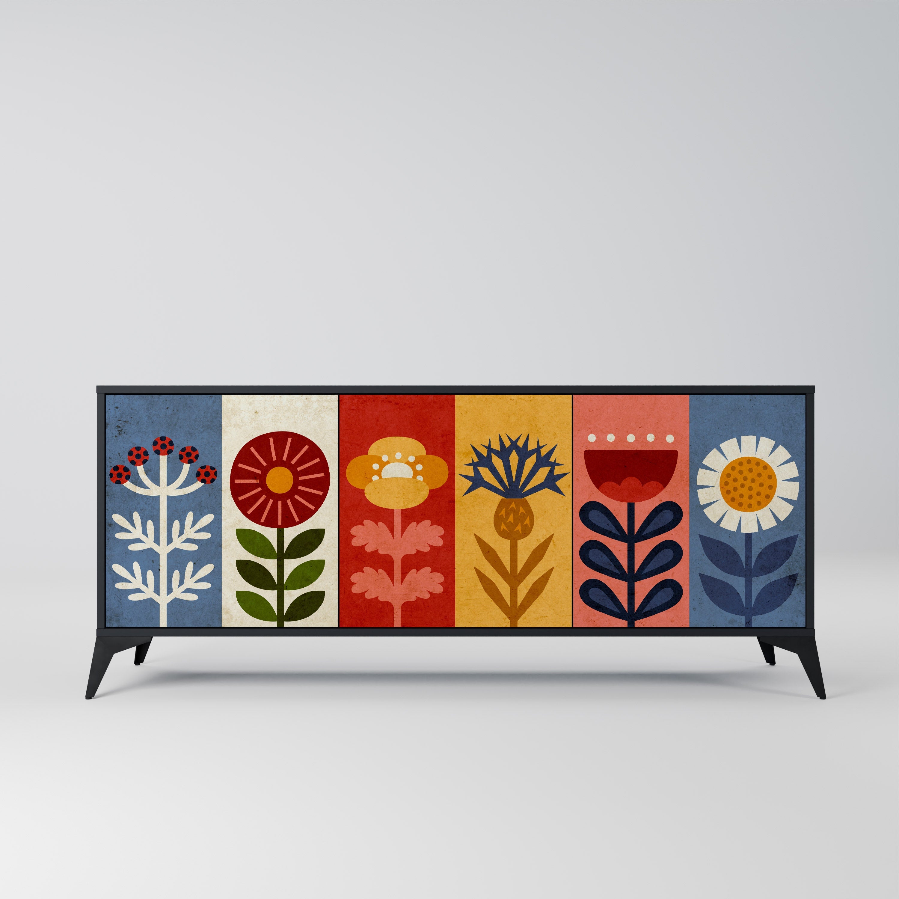 SCANDIC FLOWERET 3-Door Sideboard in Black Finish