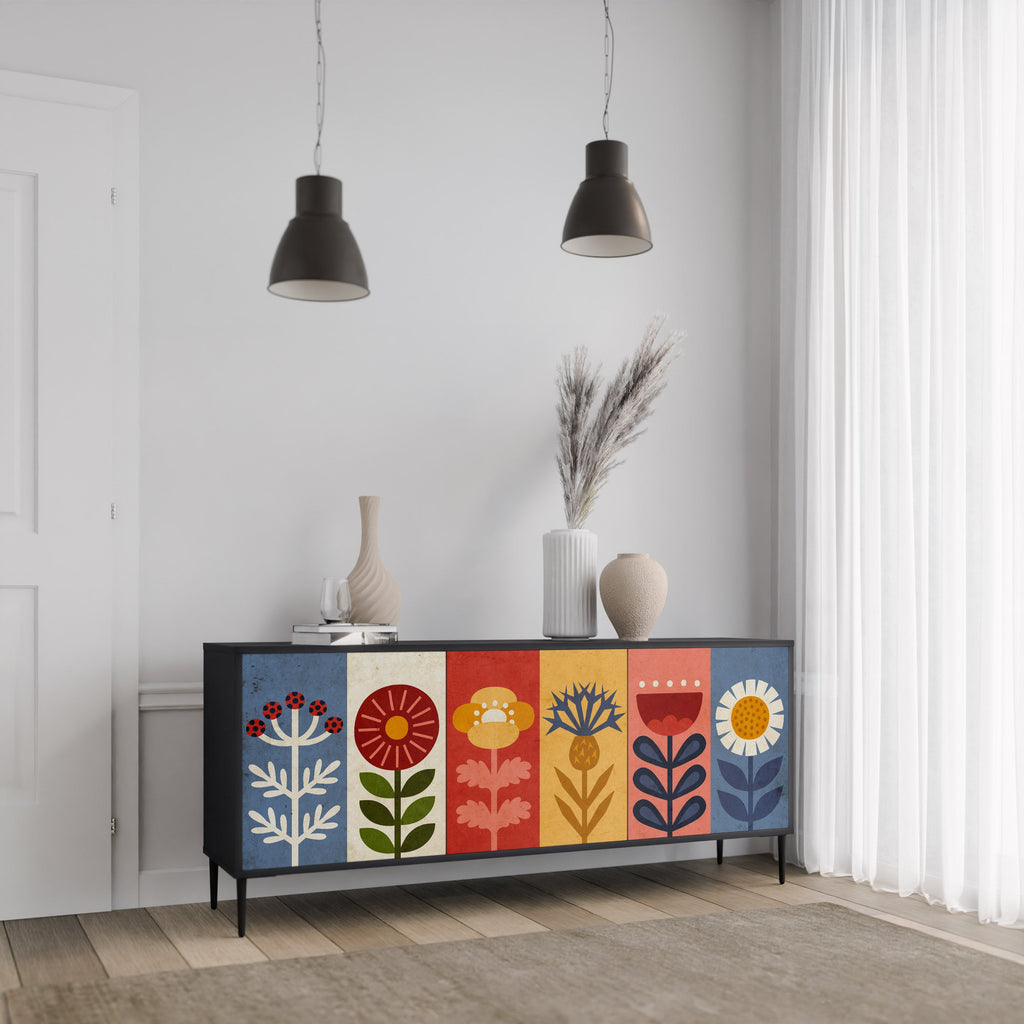 SCANDIC FLOWERET 3-Door Sideboard in Black Finish