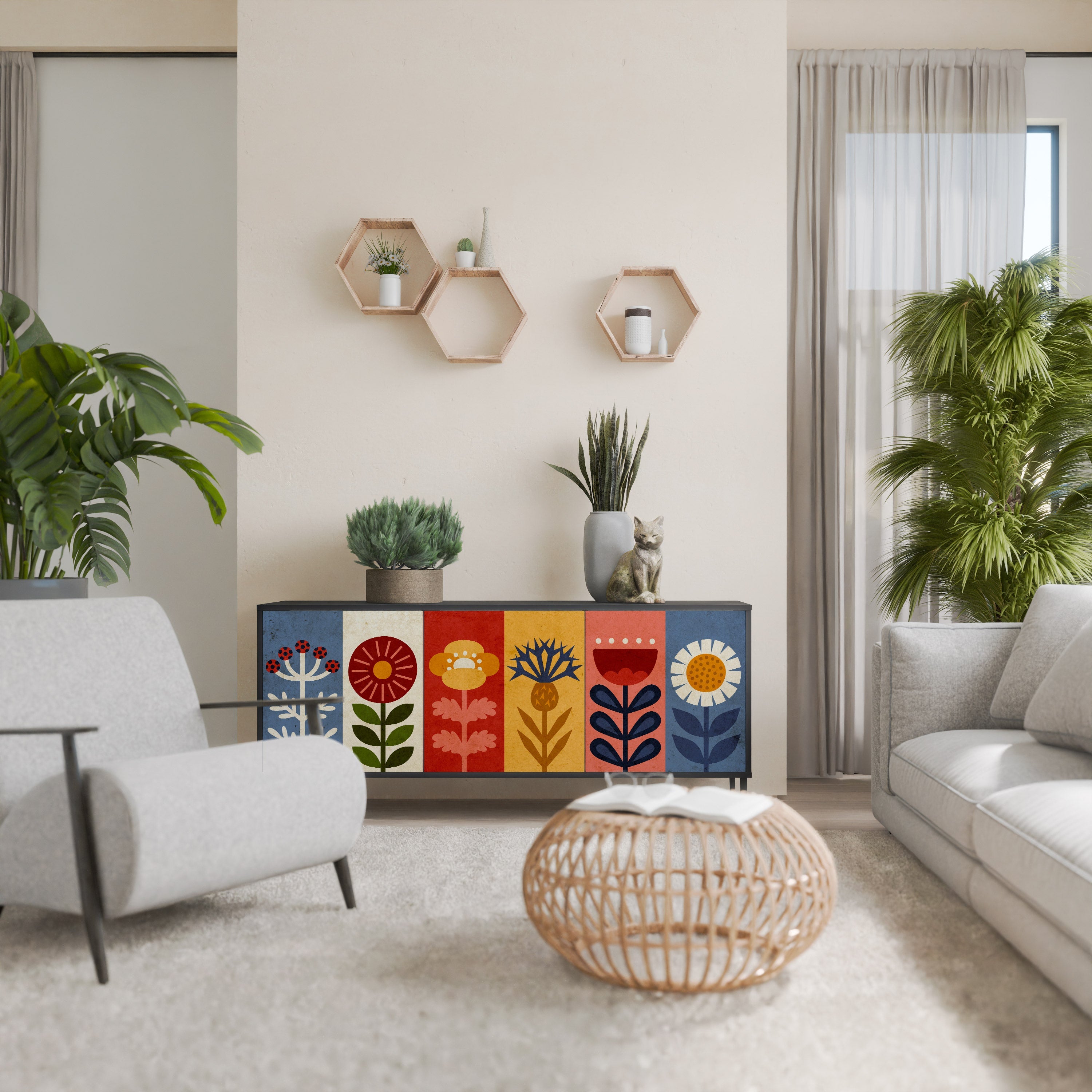 SCANDIC FLOWERET 3-Door Sideboard in Black Finish