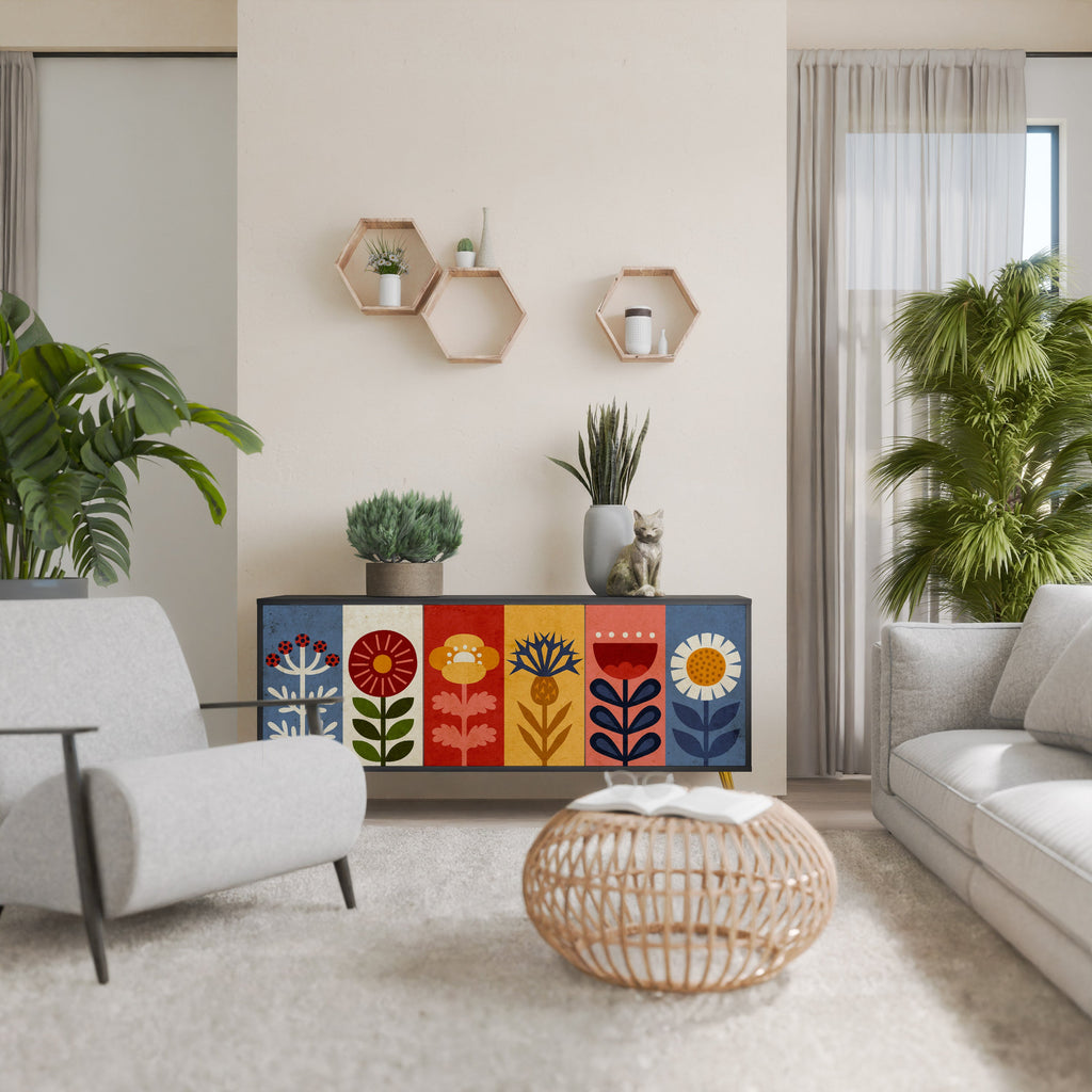 SCANDIC FLOWERET 3-Door Sideboard in Black Finish