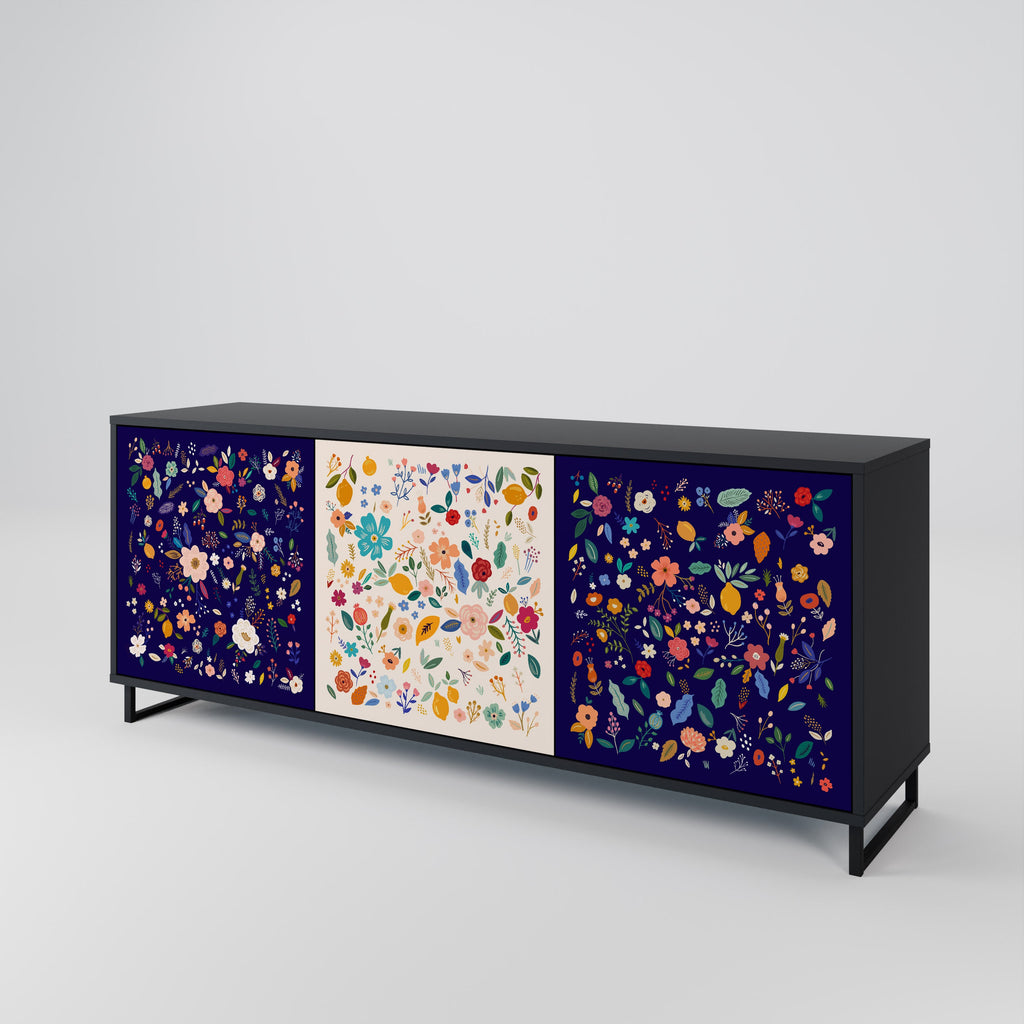 FLORAL COMBINATION 3-Door Sideboard in Black Finish