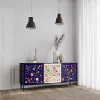 FLORAL COMBINATION 3-Door Sideboard in Black Finish