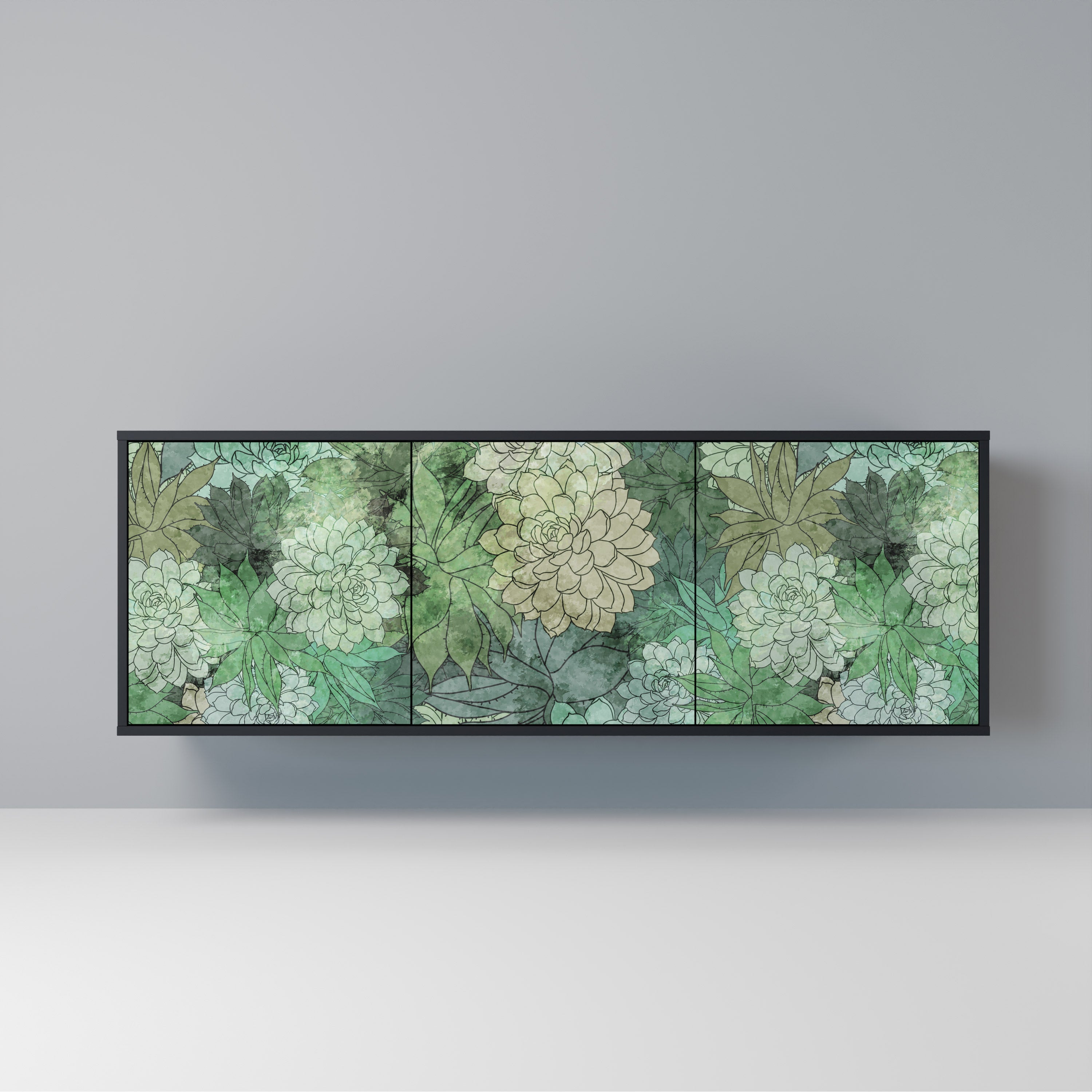 SUCCULENT CLUSTER 3-Door Sideboard in Black Finish