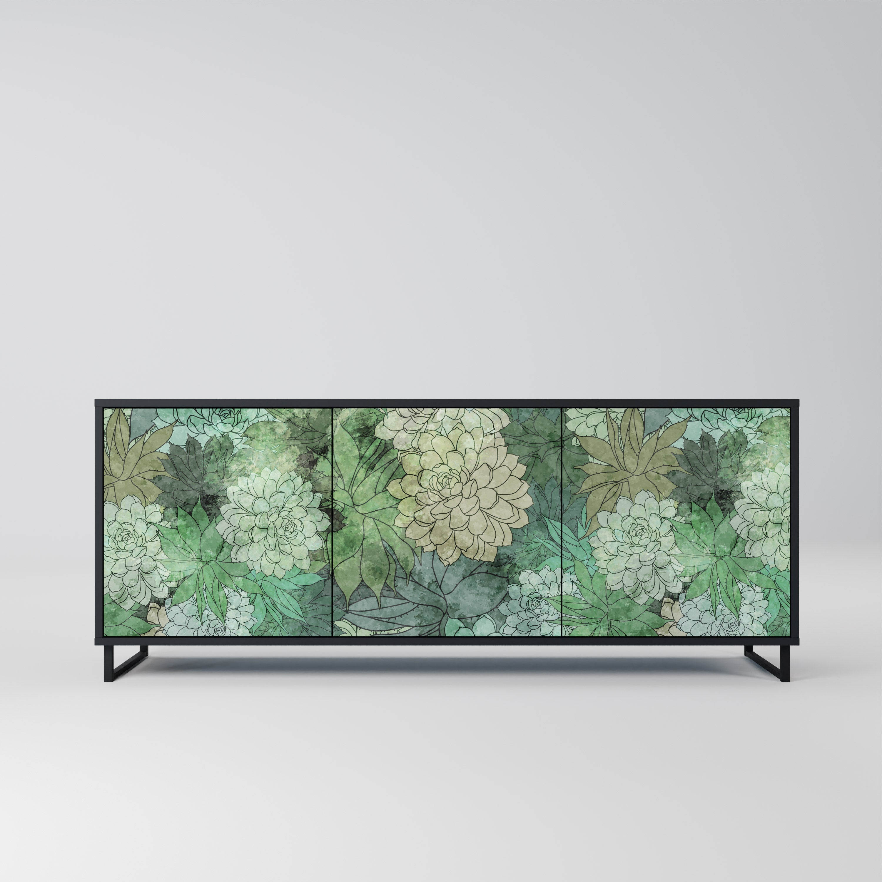 SUCCULENT CLUSTER 3-Door Sideboard in Black Finish