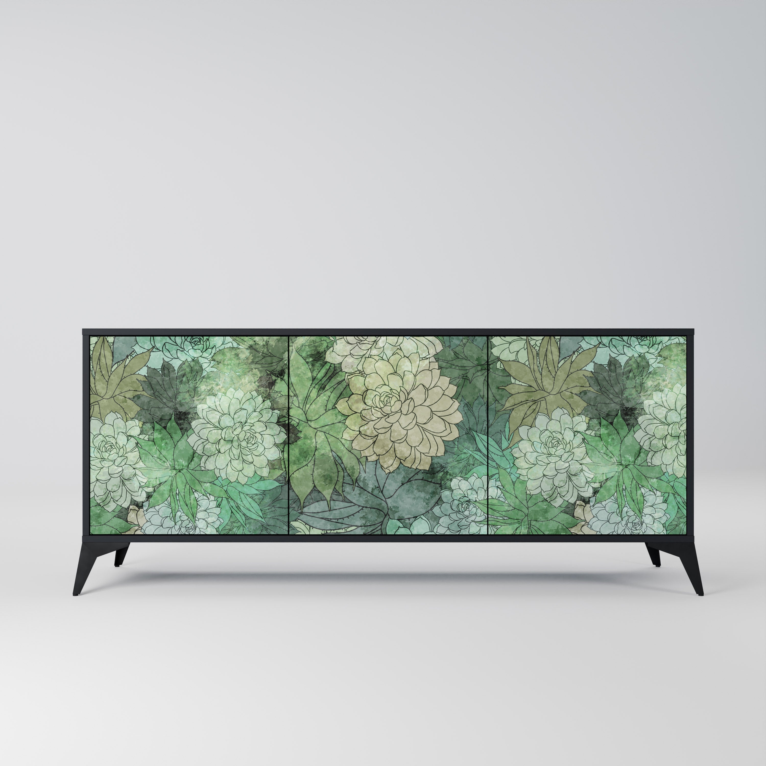 SUCCULENT CLUSTER 3-Door Sideboard in Black Finish