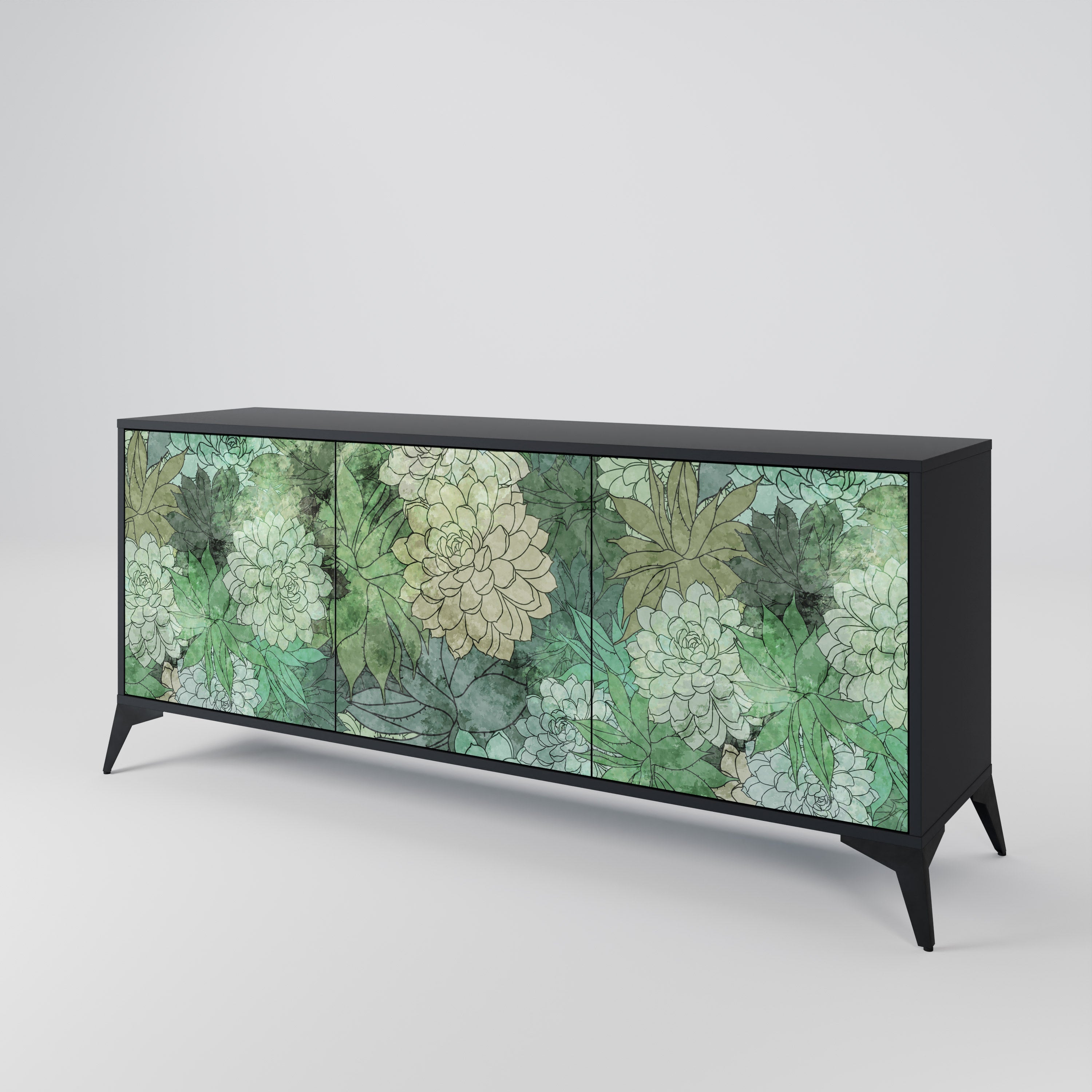 SUCCULENT CLUSTER 3-Door Sideboard in Black Finish