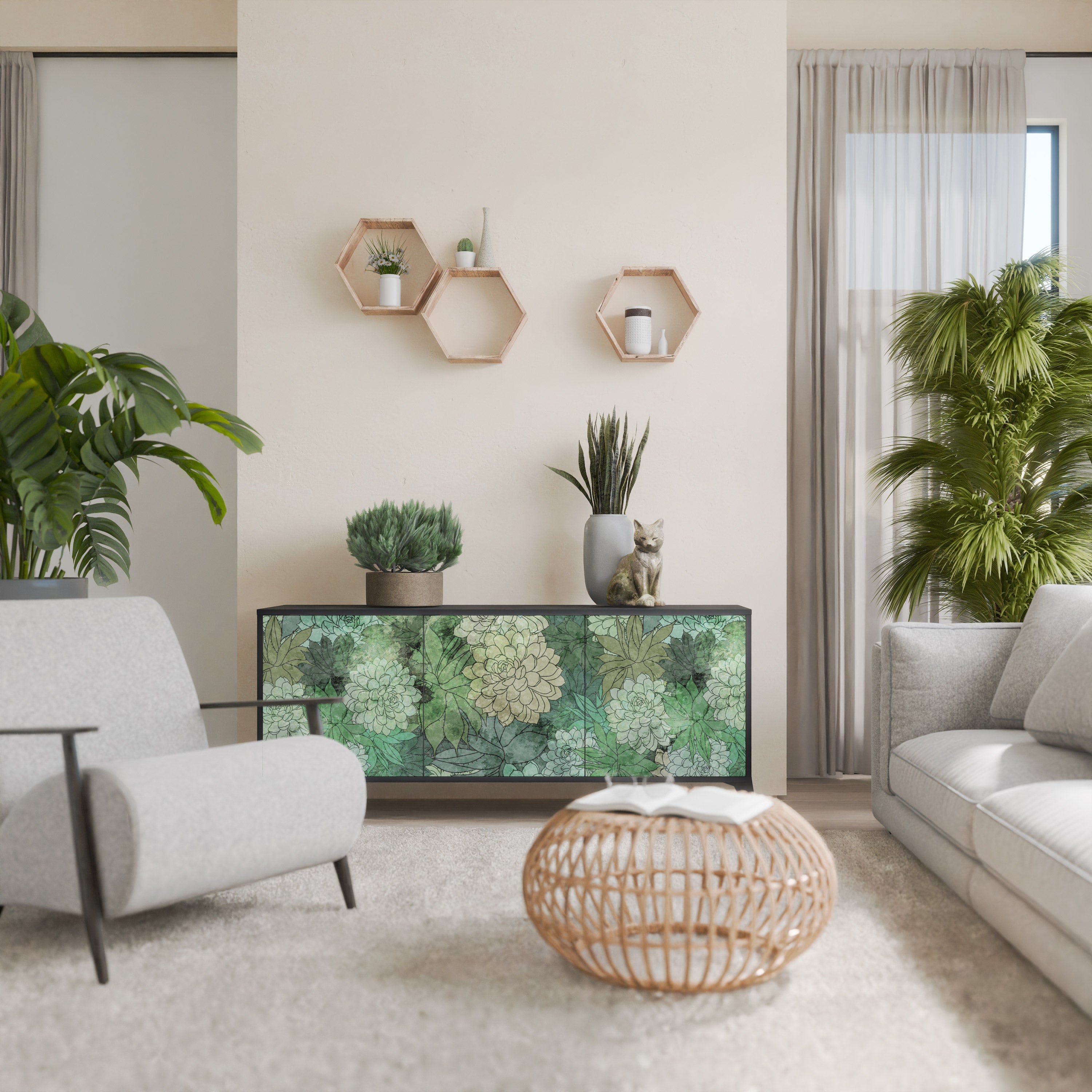 SUCCULENT CLUSTER 3-Door Sideboard in Black Finish