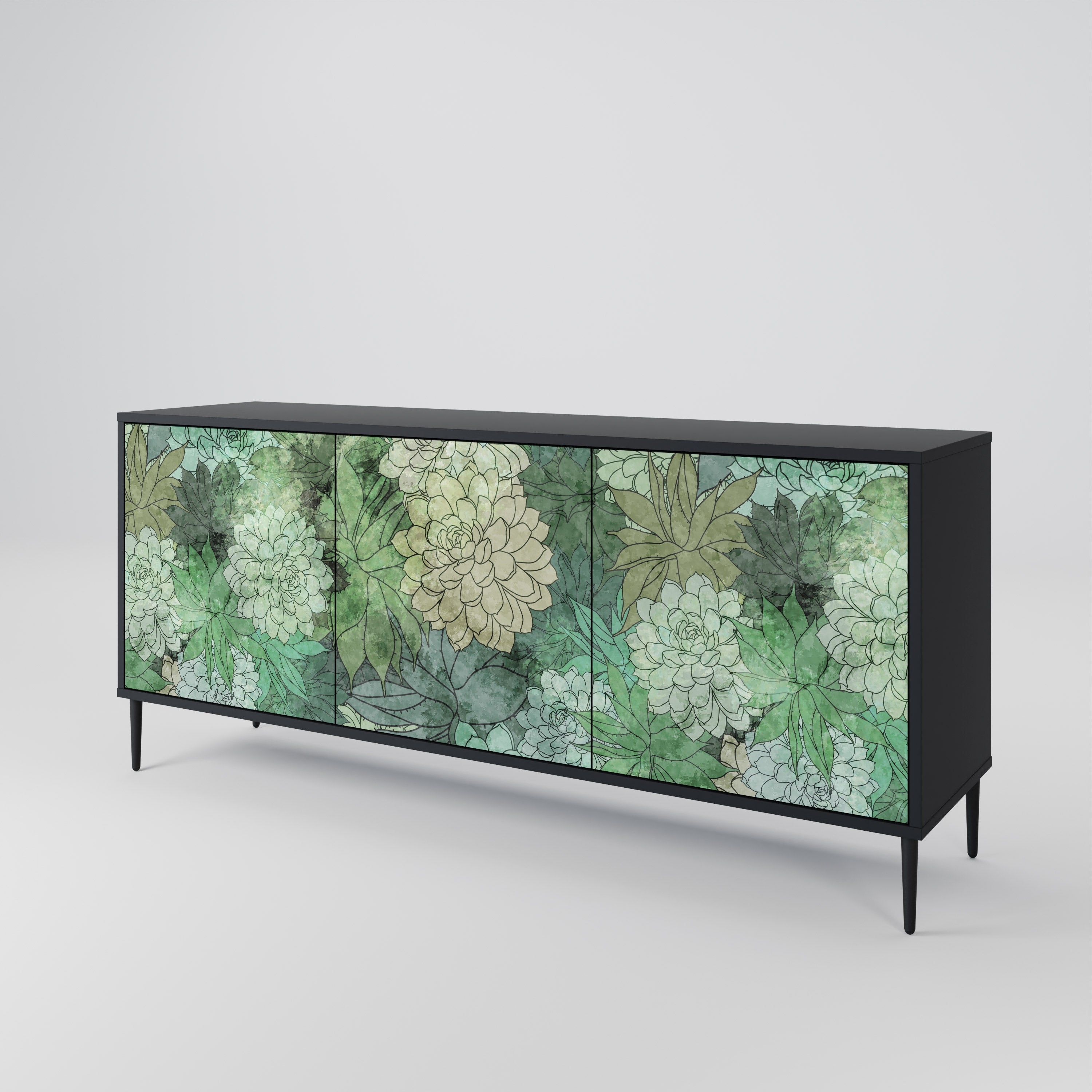 SUCCULENT CLUSTER 3-Door Sideboard in Black Finish