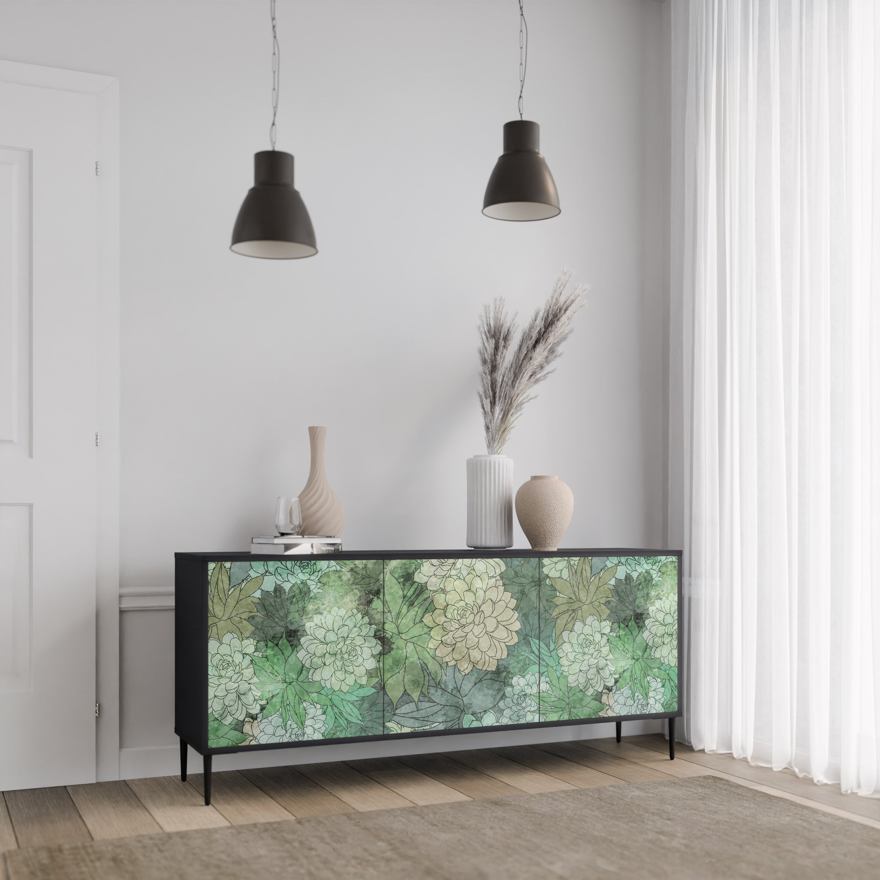 SUCCULENT CLUSTER 3-Door Sideboard in Black Finish