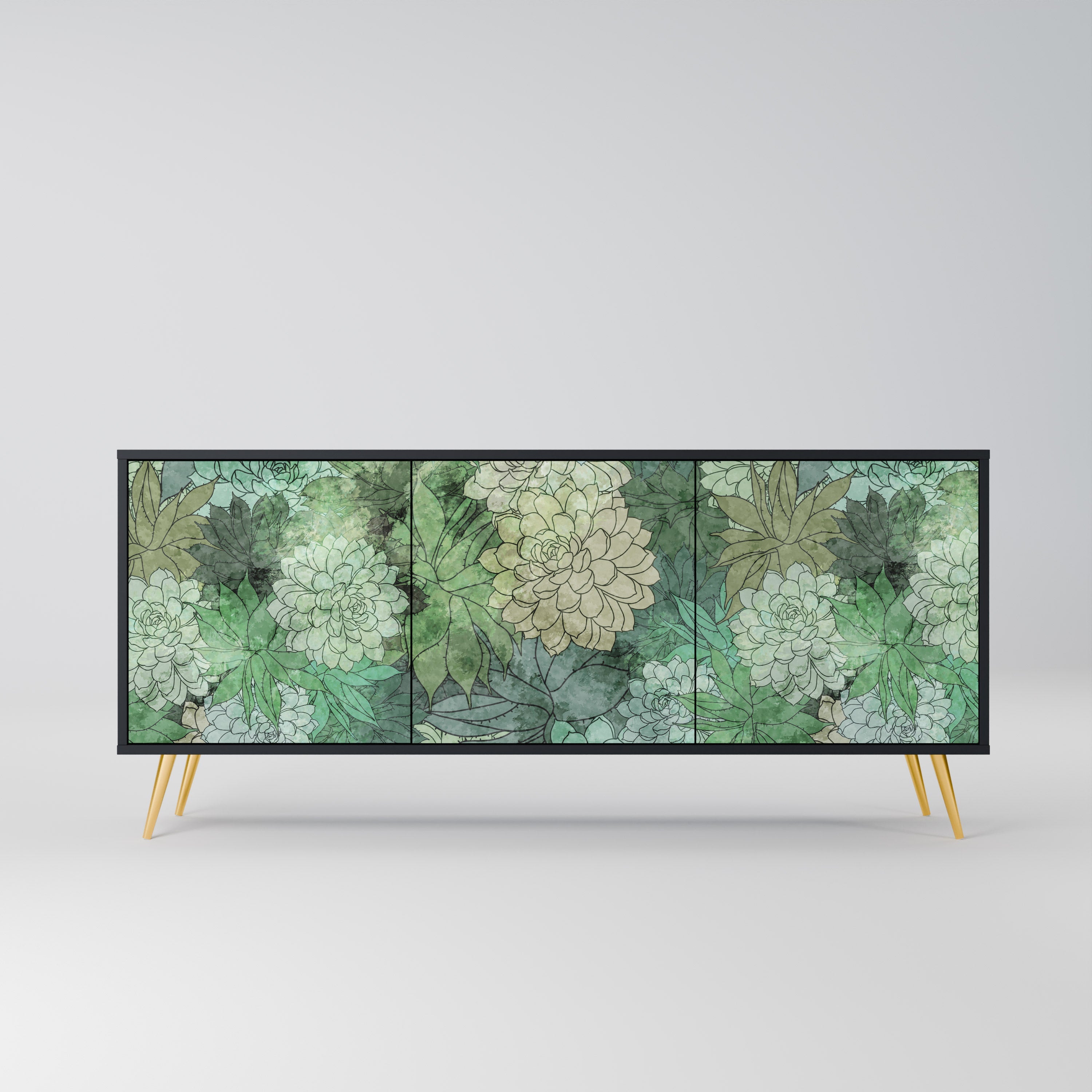 SUCCULENT CLUSTER 3-Door Sideboard in Black Finish