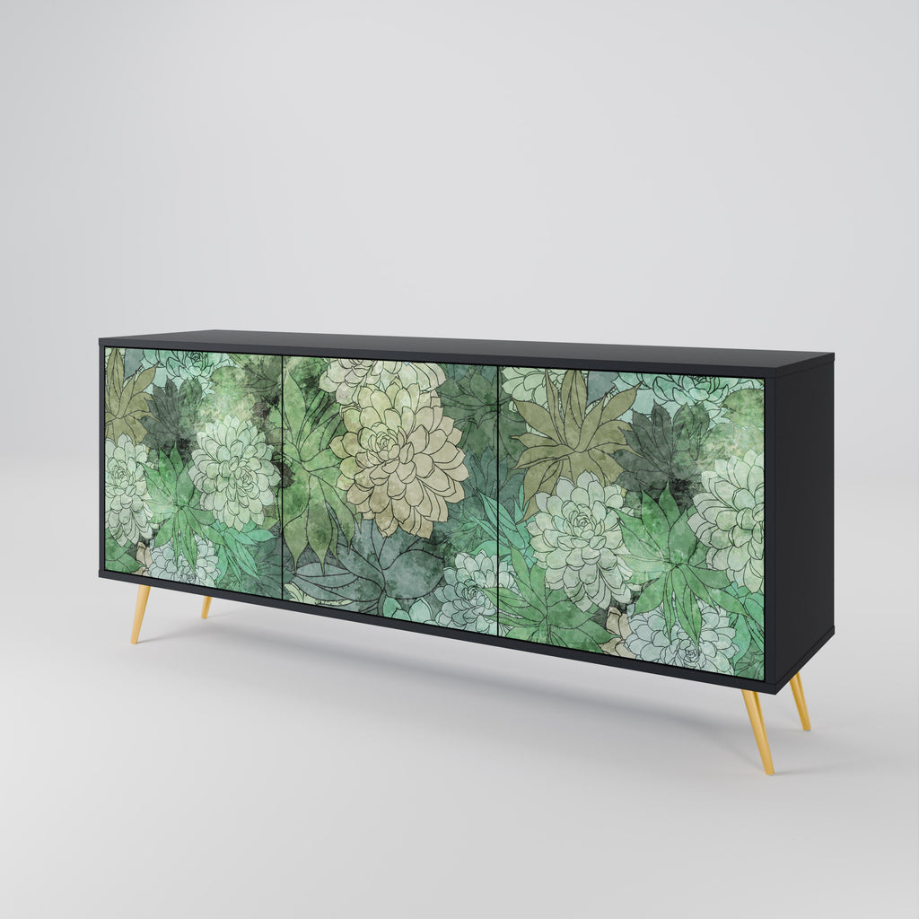 SUCCULENT CLUSTER 3-Door Sideboard in Black Finish
