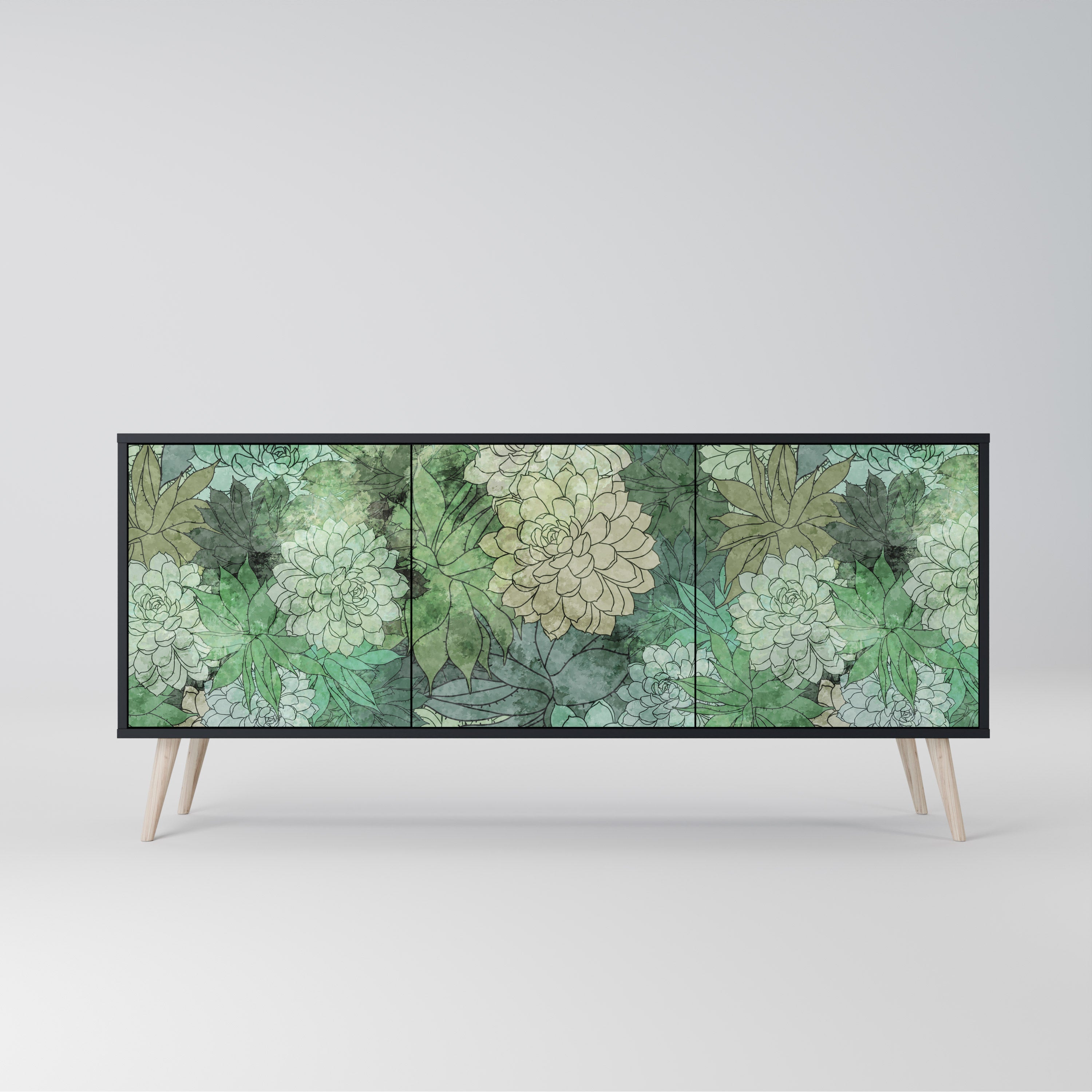 SUCCULENT CLUSTER 3-Door Sideboard in Black Finish