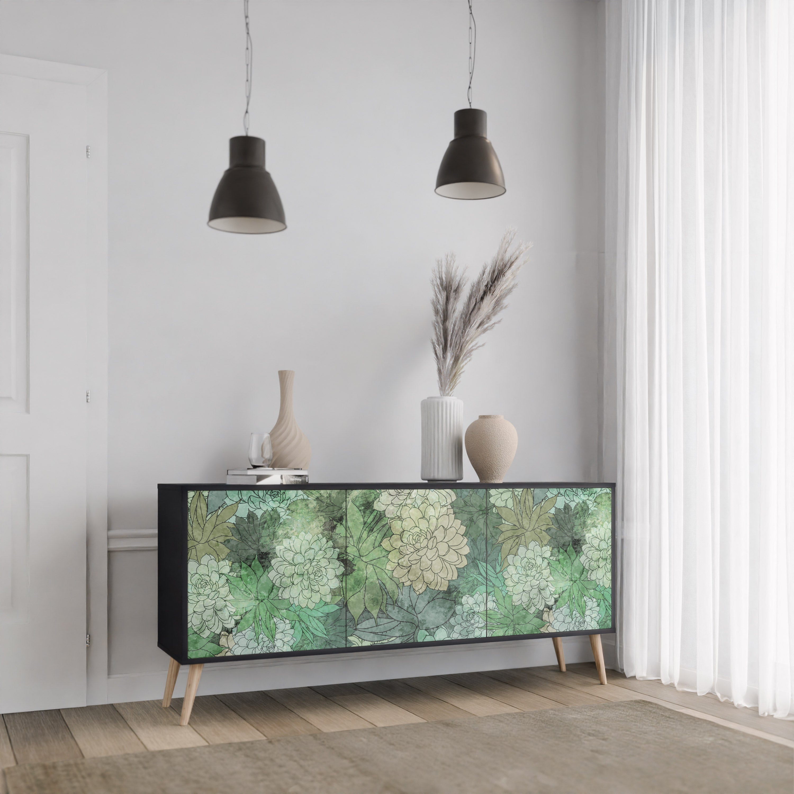 SUCCULENT CLUSTER 3-Door Sideboard in Black Finish