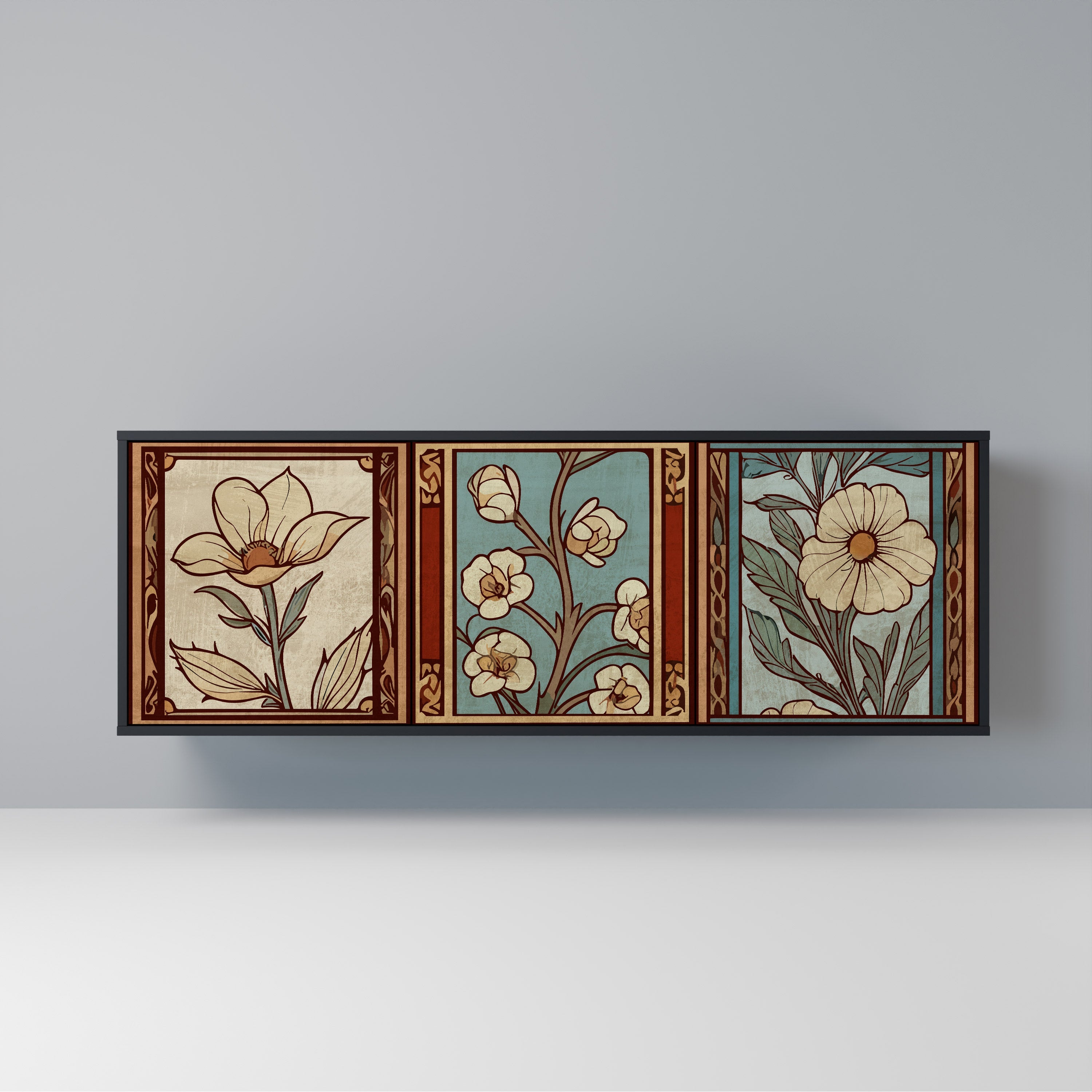 TIMELESS FLORA 3-Door Sideboard in Black Finish