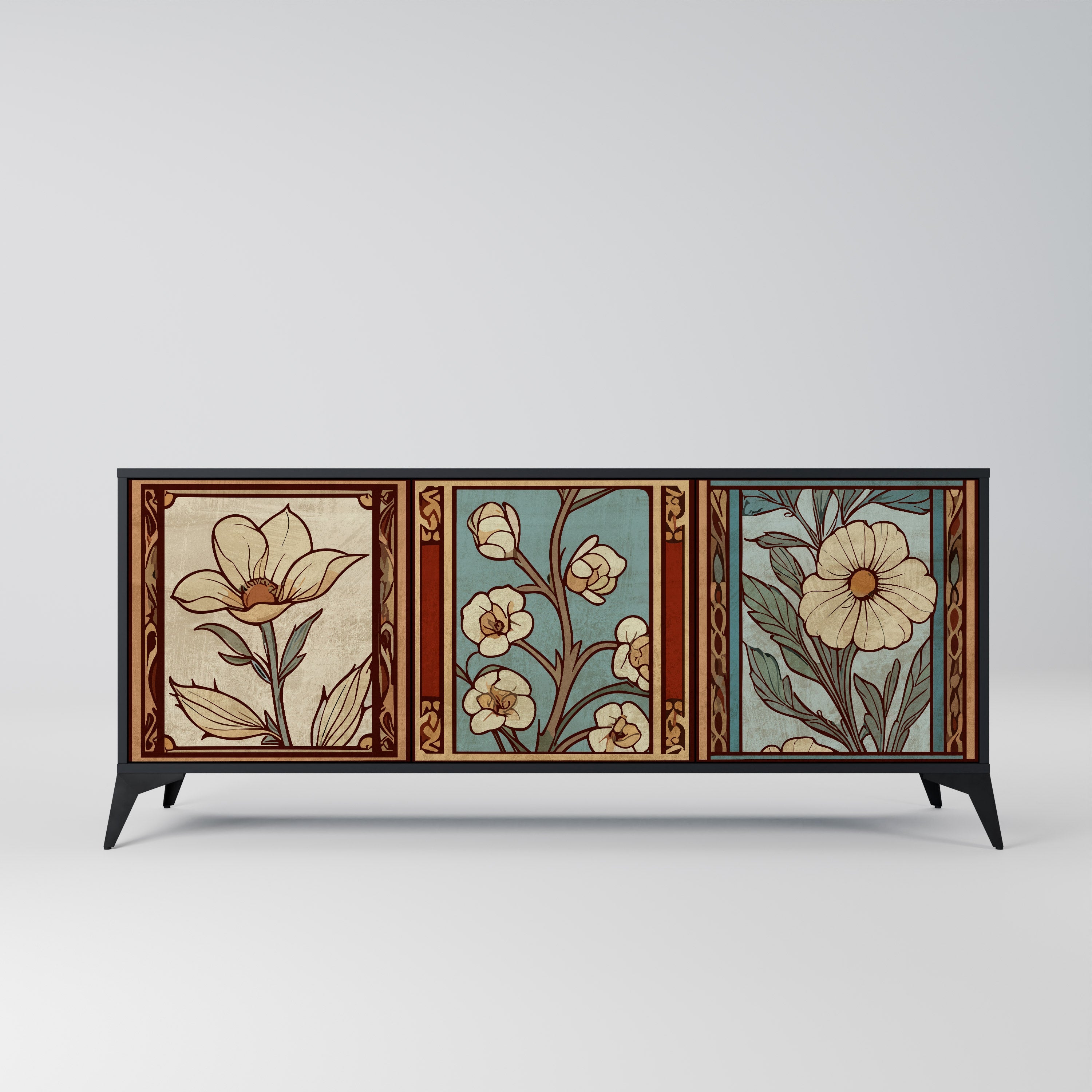 TIMELESS FLORA 3-Door Sideboard in Black Finish