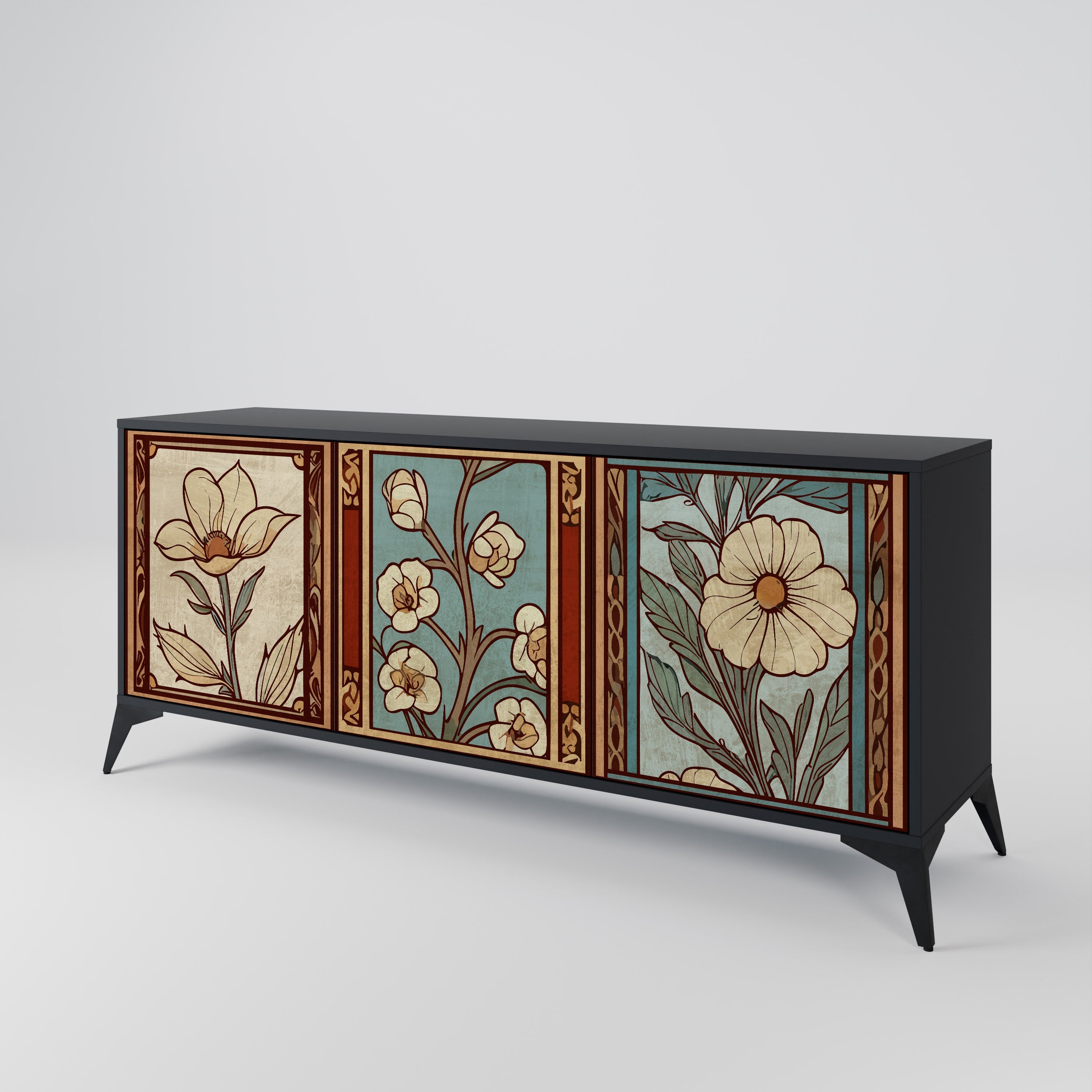 TIMELESS FLORA 3-Door Sideboard in Black Finish